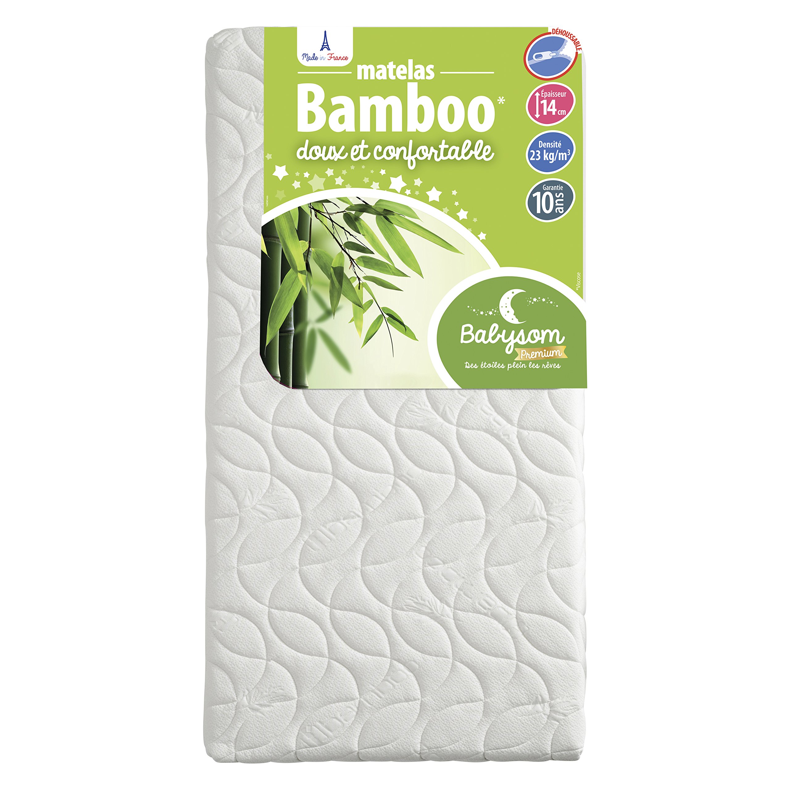 Babysom - Matelas Enfant/Bébé Bamboo - 70x140 cm | Viscose au Toucher Ultra Doux | Aéré et Absorbant | sans Traitement Chimique | Épaisseur 14 cm | Déhoussable | Oeko-Tex® | Fabrication française