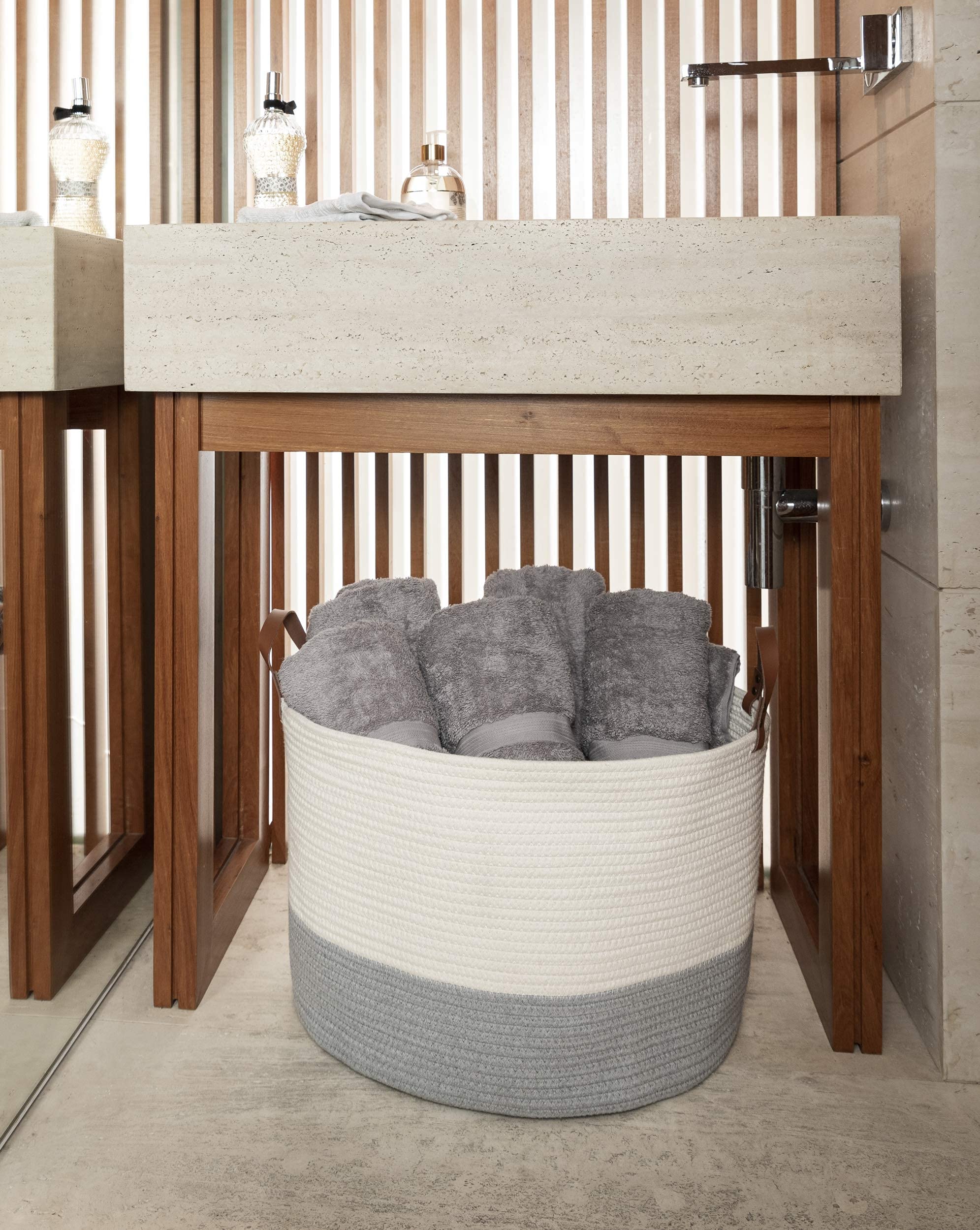 OrganiHaus Cesto extra large in corda di cotone, cesto per la biancheria, per la cameretta dei bambini, per riporre giocattoli, coperte, scarpe, per corridoio, grigio, 50 x 33 cm