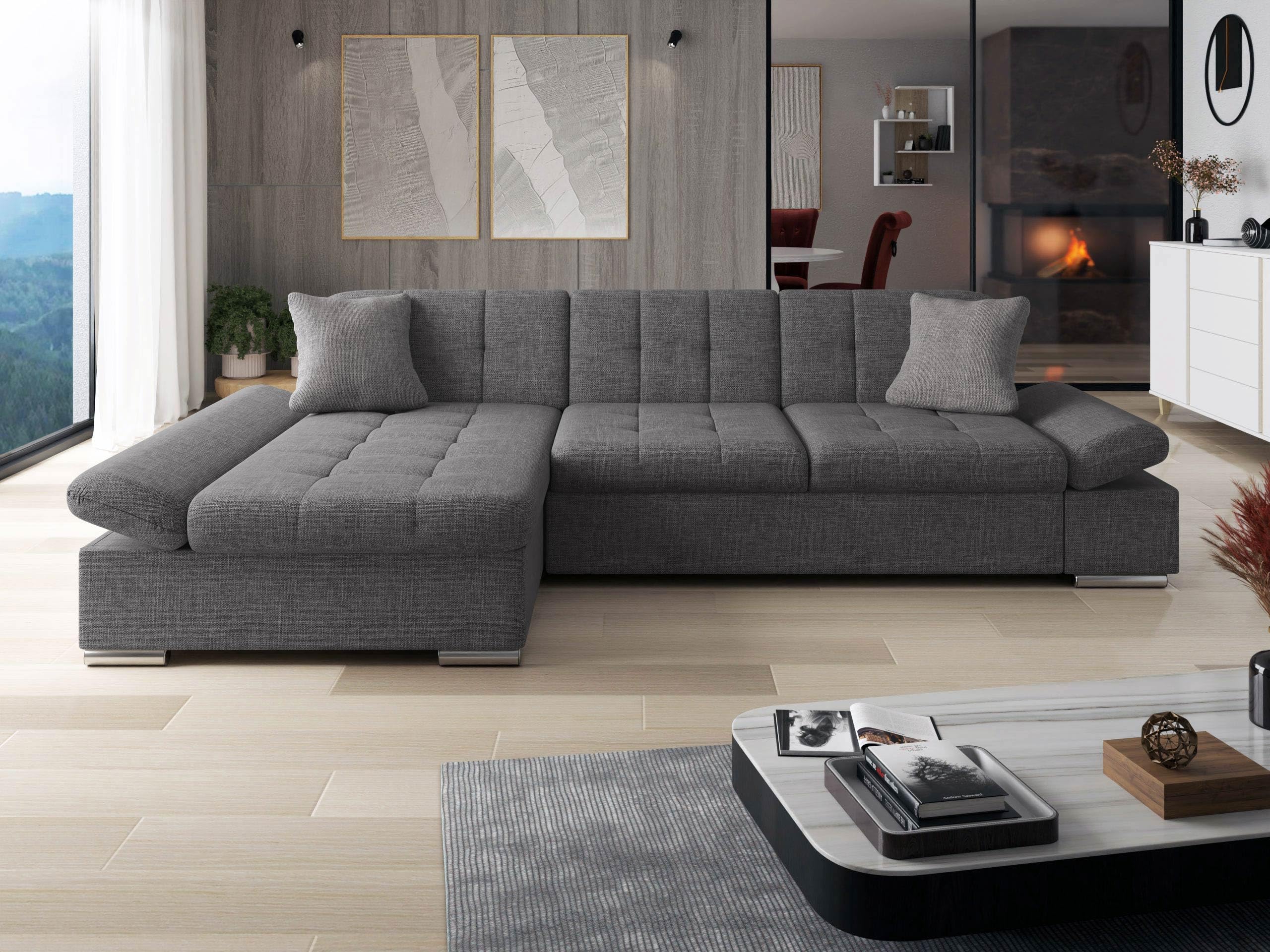 Mirjan24 Ecksofa Malwi mit Regulierbare Armlehnen Design Eckcouch mit Schlaffunktion Bettkasten L-Form Sofa vom Hersteller Couch Wohnlandschaft (Lux 06 + Lux 06 + Lux 05, Ecksofa: Links)