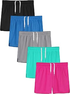 5 Pack Youth Girls Mesh Shorts Basketball Shorts Quick Dry Running Shorts with Drawstring Pocket for Athletic Gym