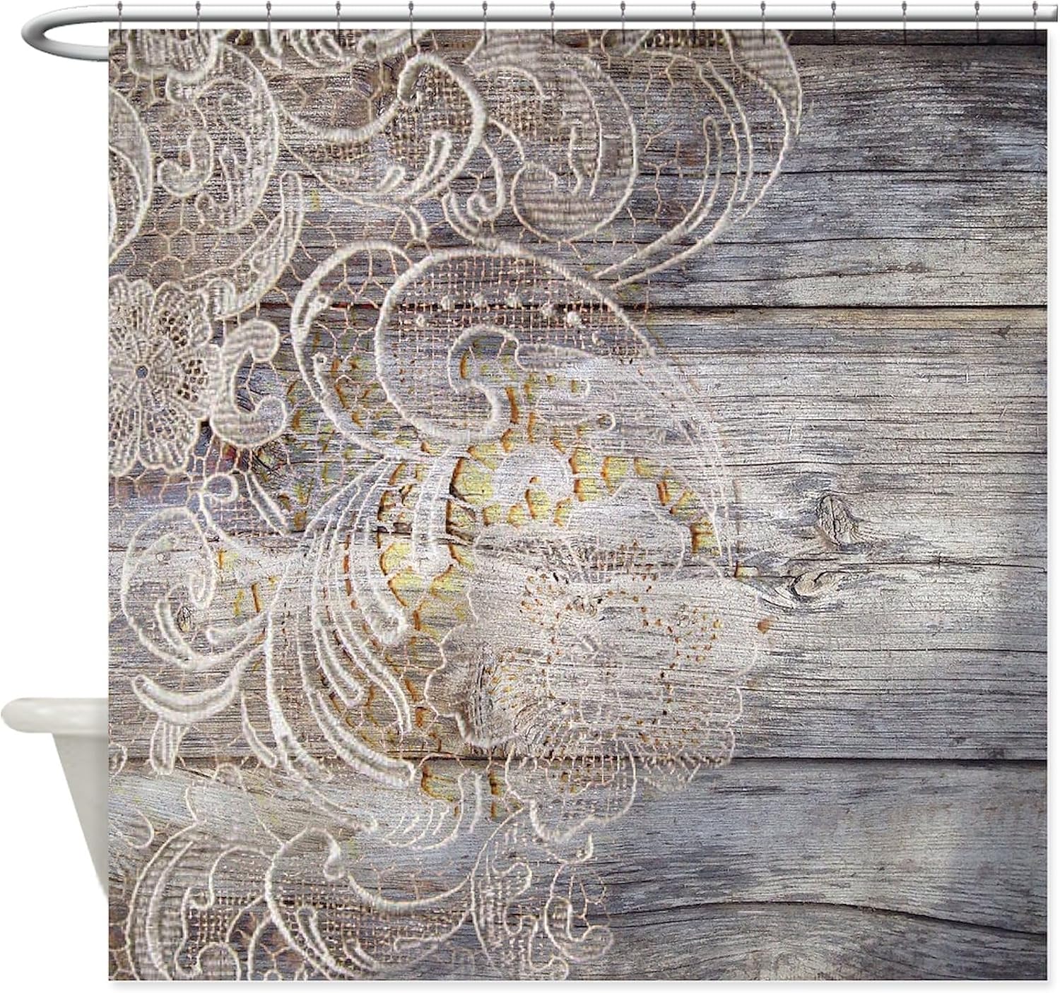 CafePress Barn Wood Lace Western Country Decorative Fabric Shower Curtain