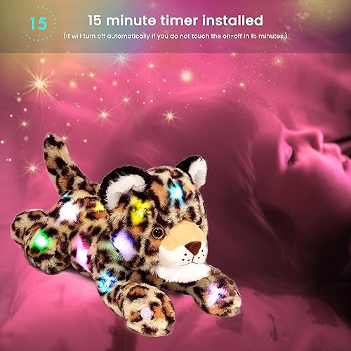 Vista 38 de Hopearl Leopardo de peluche con luces LED y música, flexible, con luces de noche que brillan en la oscuridad, para festival, cumpleaños, niños