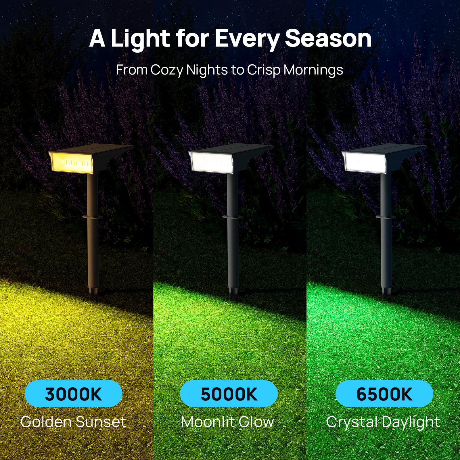 Consciot Wasserdichte Solarleuchten für den Außenbereich, 3 Farben, Solar-Gartenleuchte, 170° verstellbare Lichter für Außenbereich, Terrasse, Landschaftsbeleuchtung, Halloweenweg, IP65