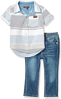 Baby Boys Sleeve Multi Stripe Sport Shirt and Denim Short Set - coolthings.us