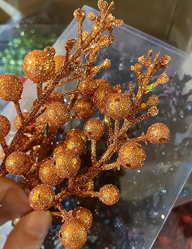 Miniatura 9 de YYCRAFT Tallos de bayas con purpurina, púas de bayas artificiales de 9.5 pulgadas para adornos de árbol de Navidad, corona de Navidad, manualidades,