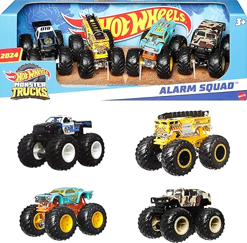 Hot Wheels Monster Trucks, camiones monstruo a escala 164, juego de 4, ruedas gigantes, personajes favoritos y diseños geniales (exclusivo de Tienda)