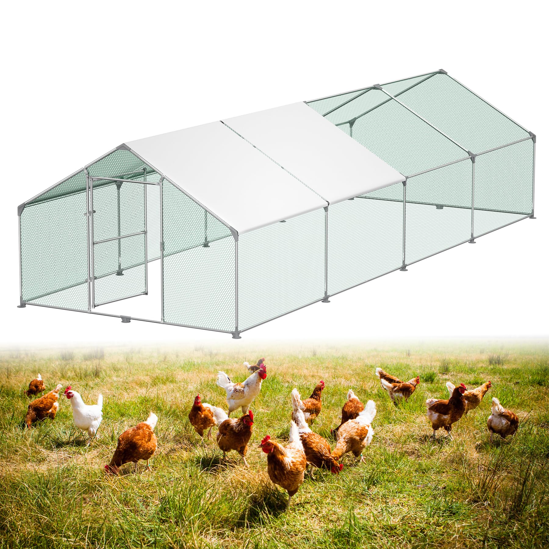 ACXIN 3 x 8 x 2m Hühnerstall mit Tür Schloss Hühnerstall Beschichtetes PE-Schattendach Freilaufgehege Verzinkter Stahlrahmen Hühnerhaus für Hühnerkäfig Geflügelstall Vogelkäfig Kleintiere