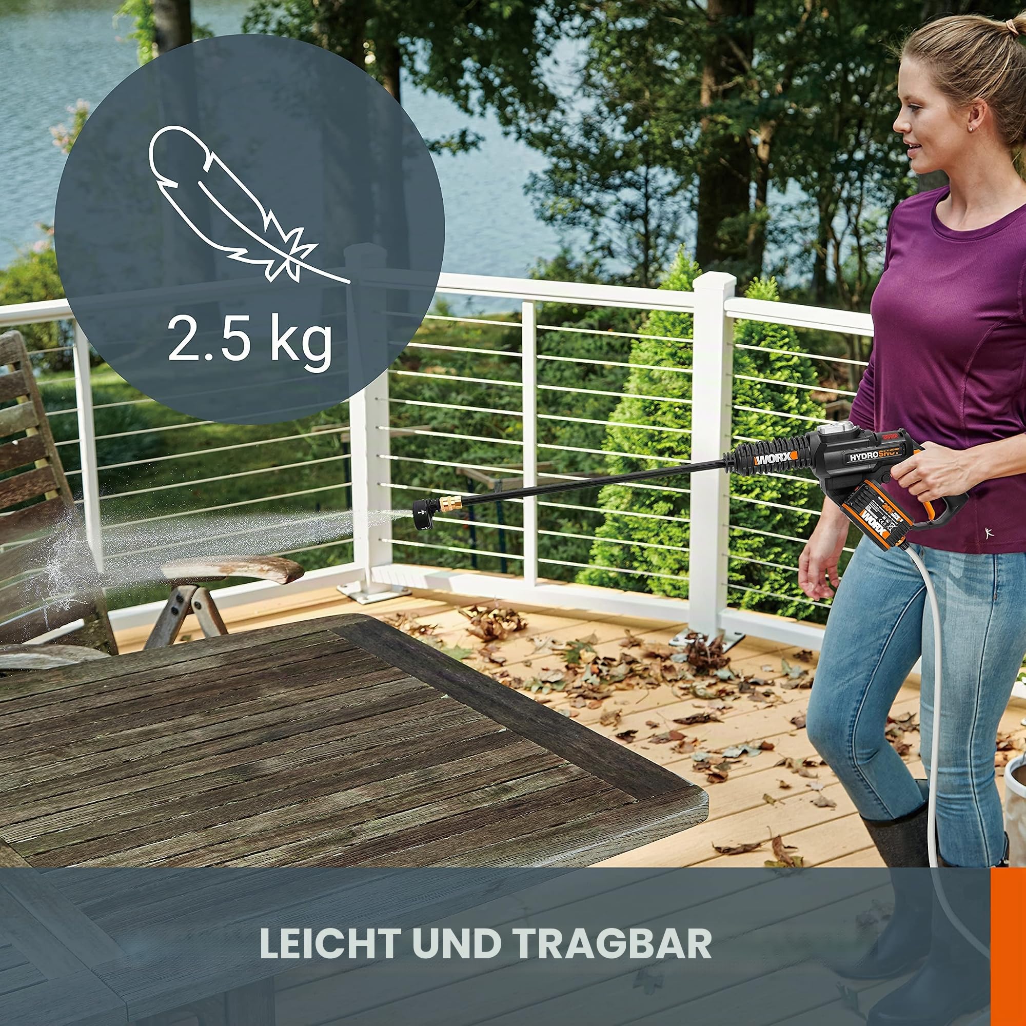 WORX 18V(20V MAX) Akku-Hochdruckreiniger WG630E, PowerShare, Bürstenlos Motor, 5-IN-1-DÜSE, 6 Mal Mehr Druck, 1 x 4,0 Ah Akku, Ladegerät, 1x6m Wasserschlauch