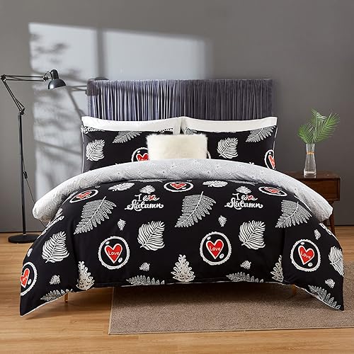 LAMEJOR Juego de funda de edredón tamaño Queen con estampado floral de dibujos animados, juego de ropa de cama reversible suave de 3 piezas para