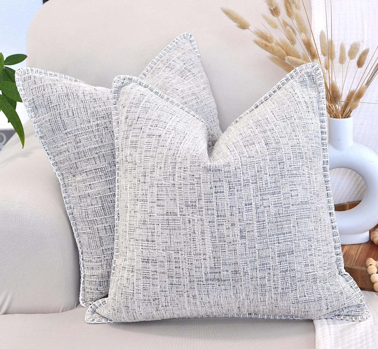 24x24 pillow covers Set of 2 Cream White & Black, Soft