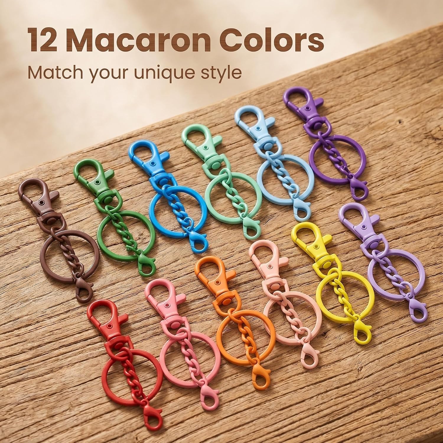 60Pcs Colorful Swivel Snap Hook with Key Rings, 12 Color Lobster Claw Clasps for DIY Crafts, Jewelry Making & Backpack Charms