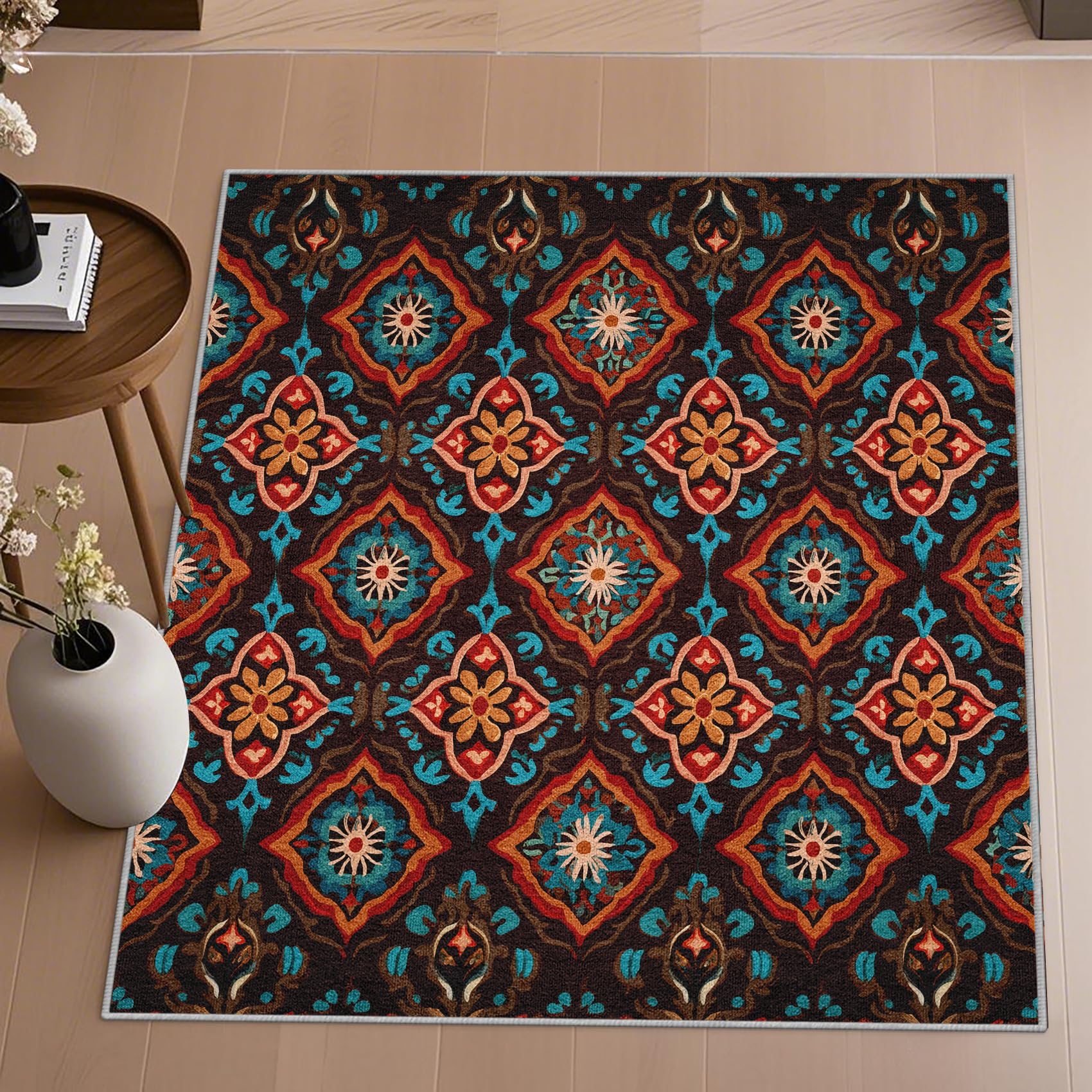 Tapis de salon lavable en machine 160x230 grand modèle antidérapant abstrait soleil