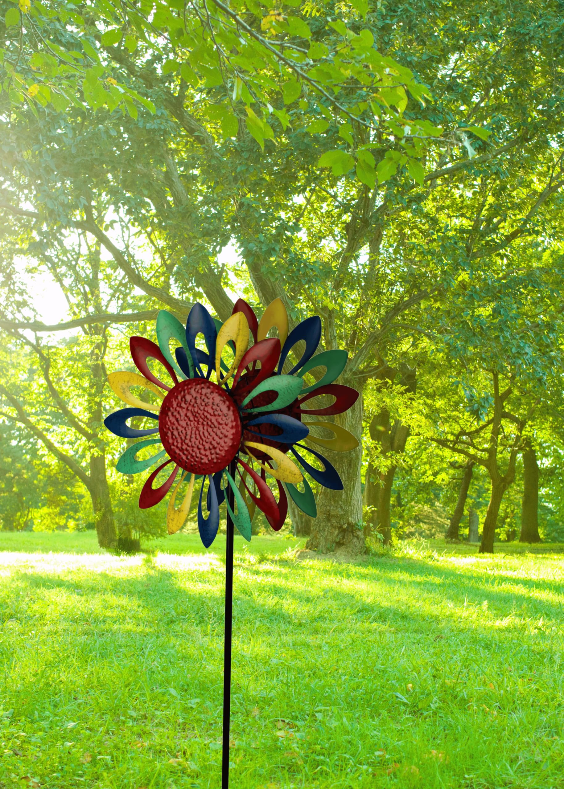 Windrad Windspiel Mehrfarbig aus Metall als Gartenstecker Höhe 183 cm ⌀ 59 cm
