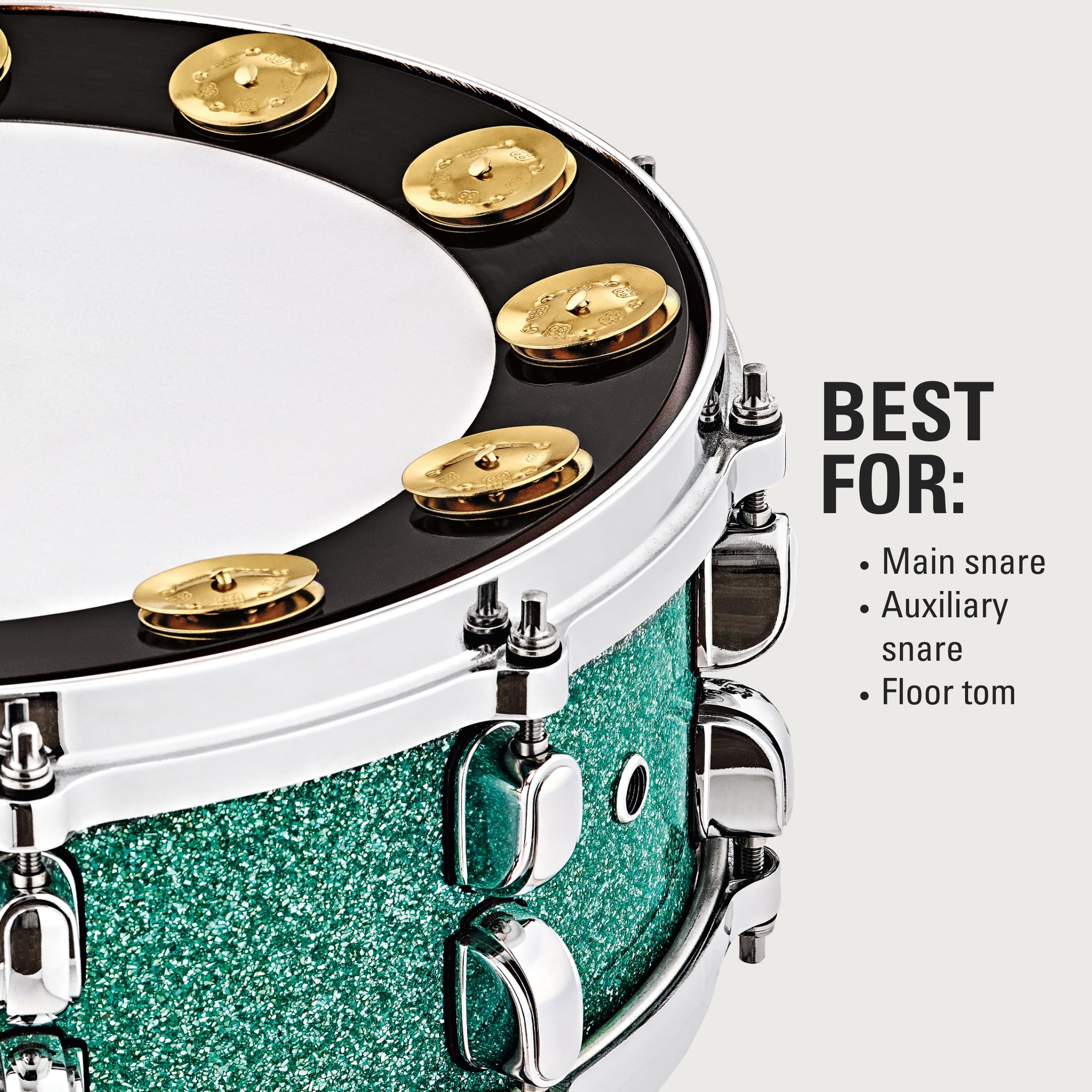 Meinl Percussion Backbeat Pro 35 cm mosiężna obręcz tamburyn z mosiężnymi dżinglami do bębnków na werbelki, DWULATA GWARANCJA (BBP14)
