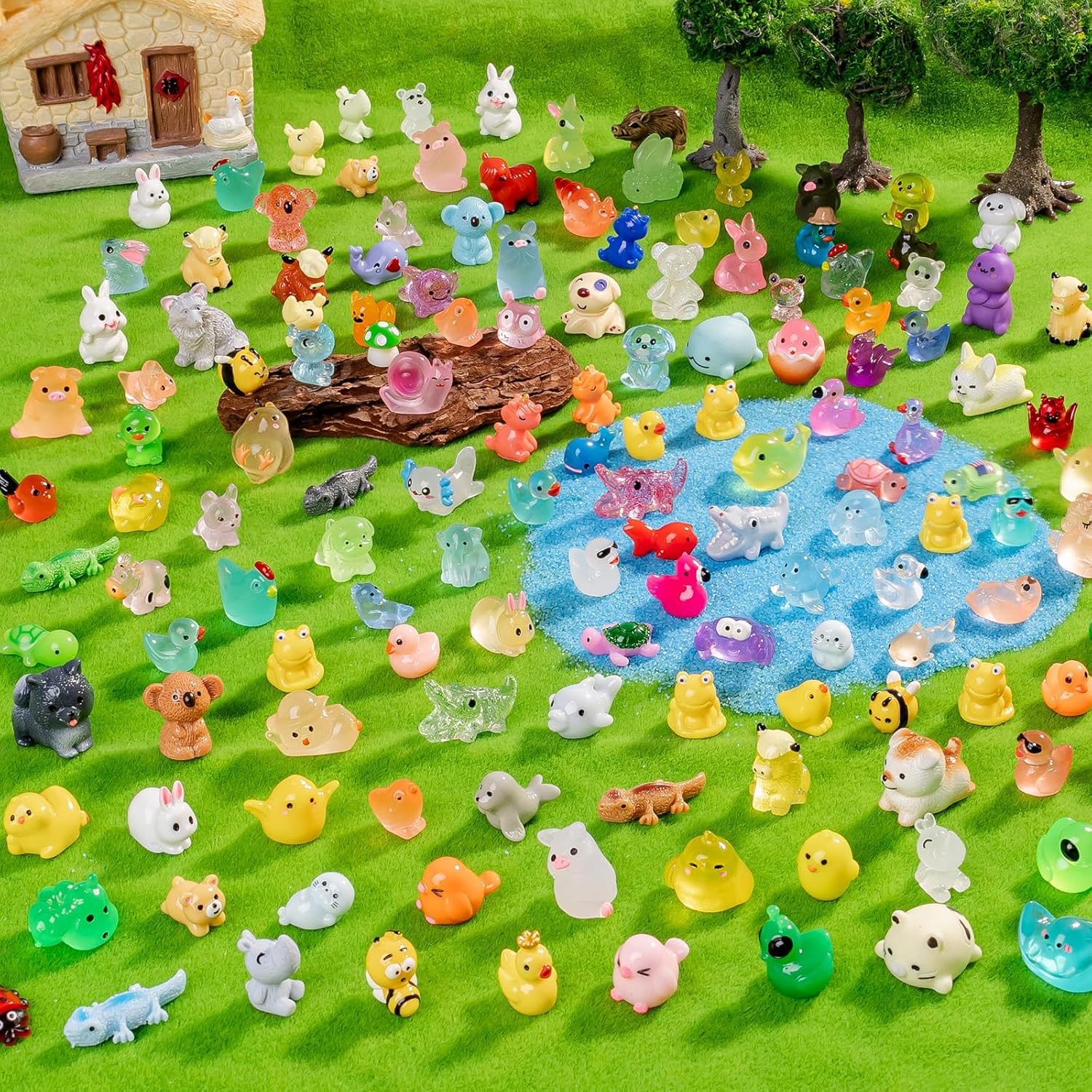 300Pcs Mini Resin Animals Bulk 300 Styles Variety Tiny Animals Figure to Hide Luminous Glow in The Dark for Miniature Fairy Garden Decoration Hide Crafts Decor