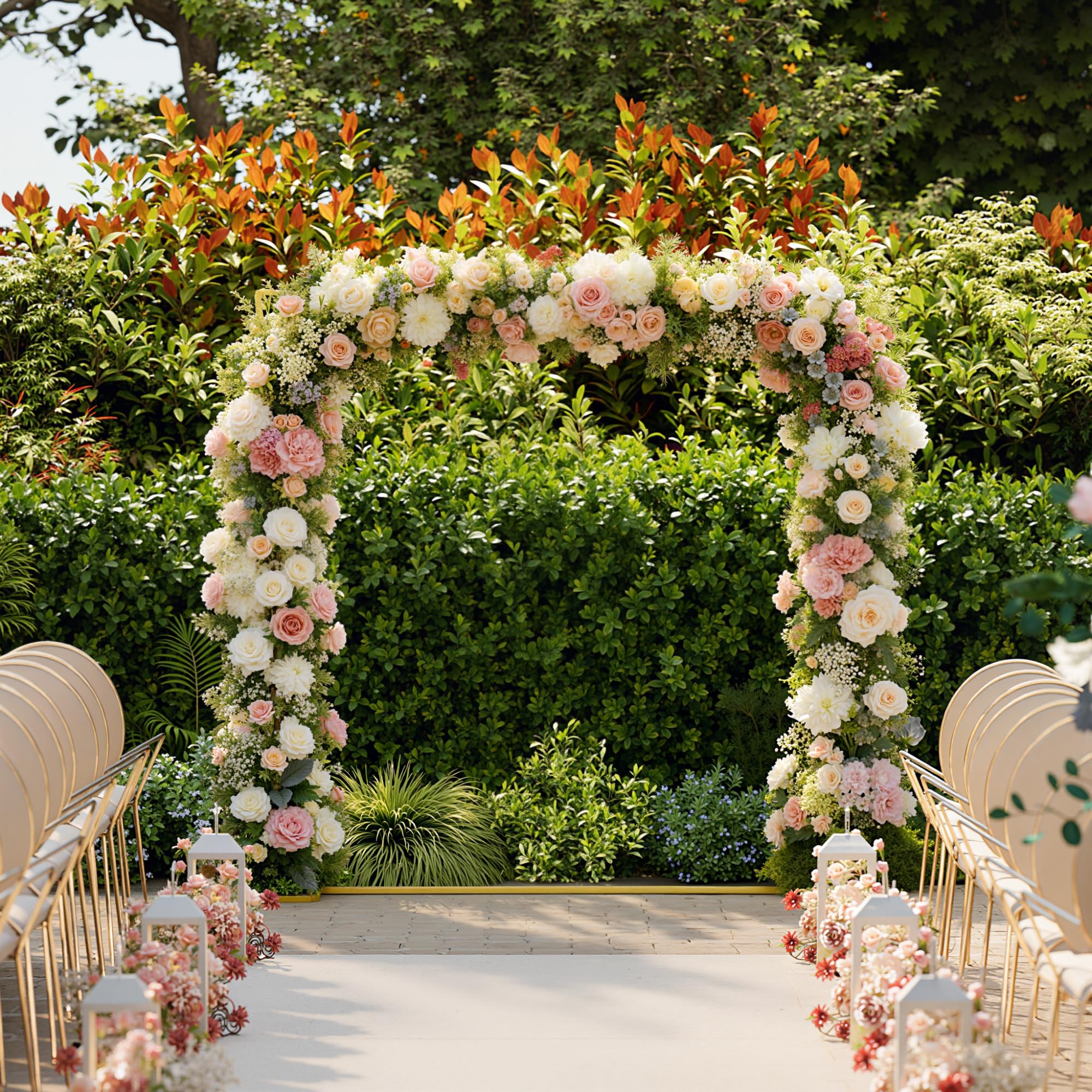 Outsunny Arco de Jardín para Rosas de Metal, 200x200 cm, Arco de Boda Cuadrado con Estacas en Forma de U, Resistente a la Intemperie, para Plantas Trepadoras, para Decoración Patio Terraza, Dorado