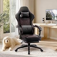 Vista 2 de Dowinx Silla de Juegos de Cuero PU Transpirable para Jugadores con Reposapiés, Soporte Lumbar de Masaje, Silla de Computadora Reclinable Ergonómica