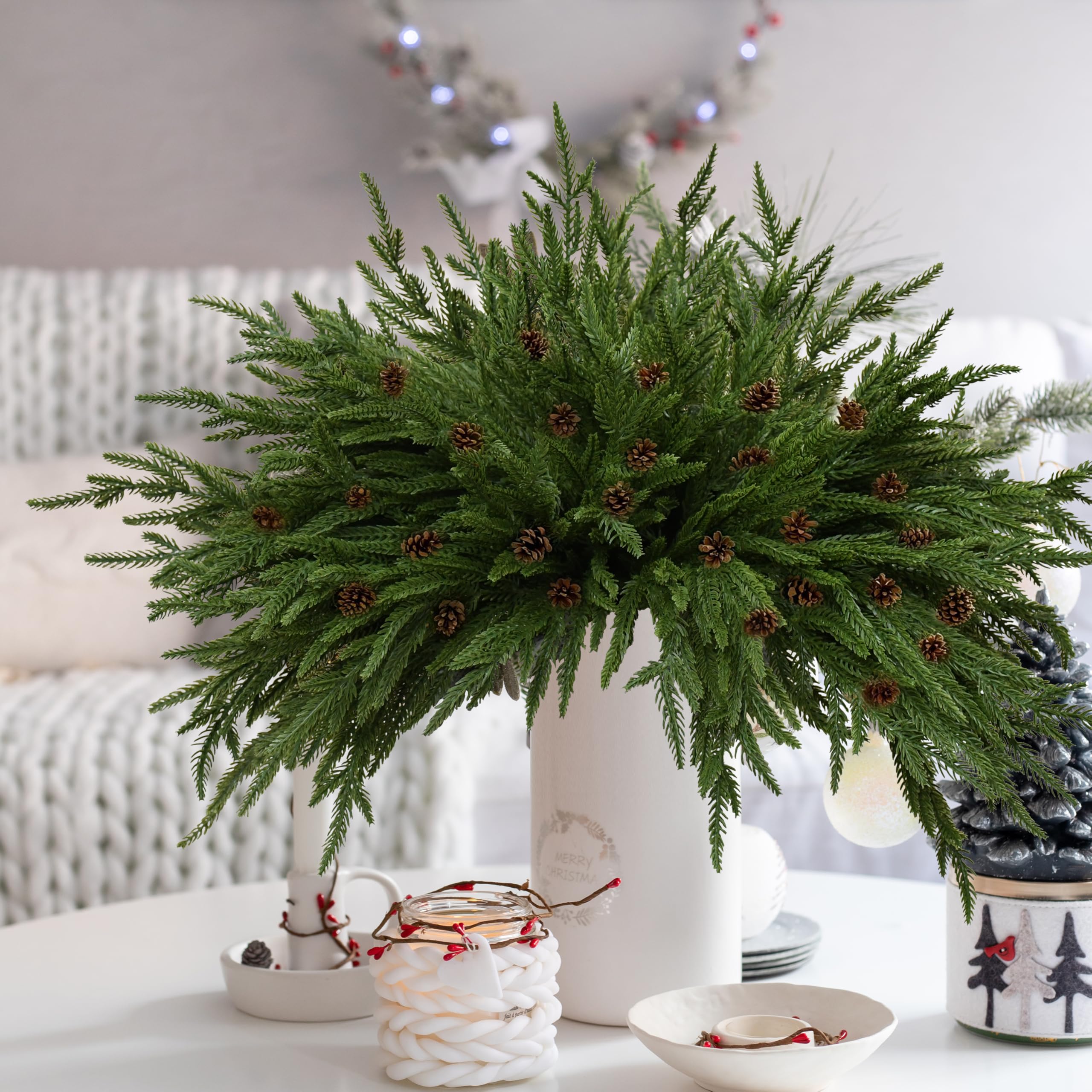 Künstliche Norfolk-Tannenzweige, 81,3 cm, künstliche Tannenzapfen, künstliche Tannenzapfen, Zweige für DIY-Girlande, Weihnachten, Innen- und Außenbereich, Heimdekoration (12)