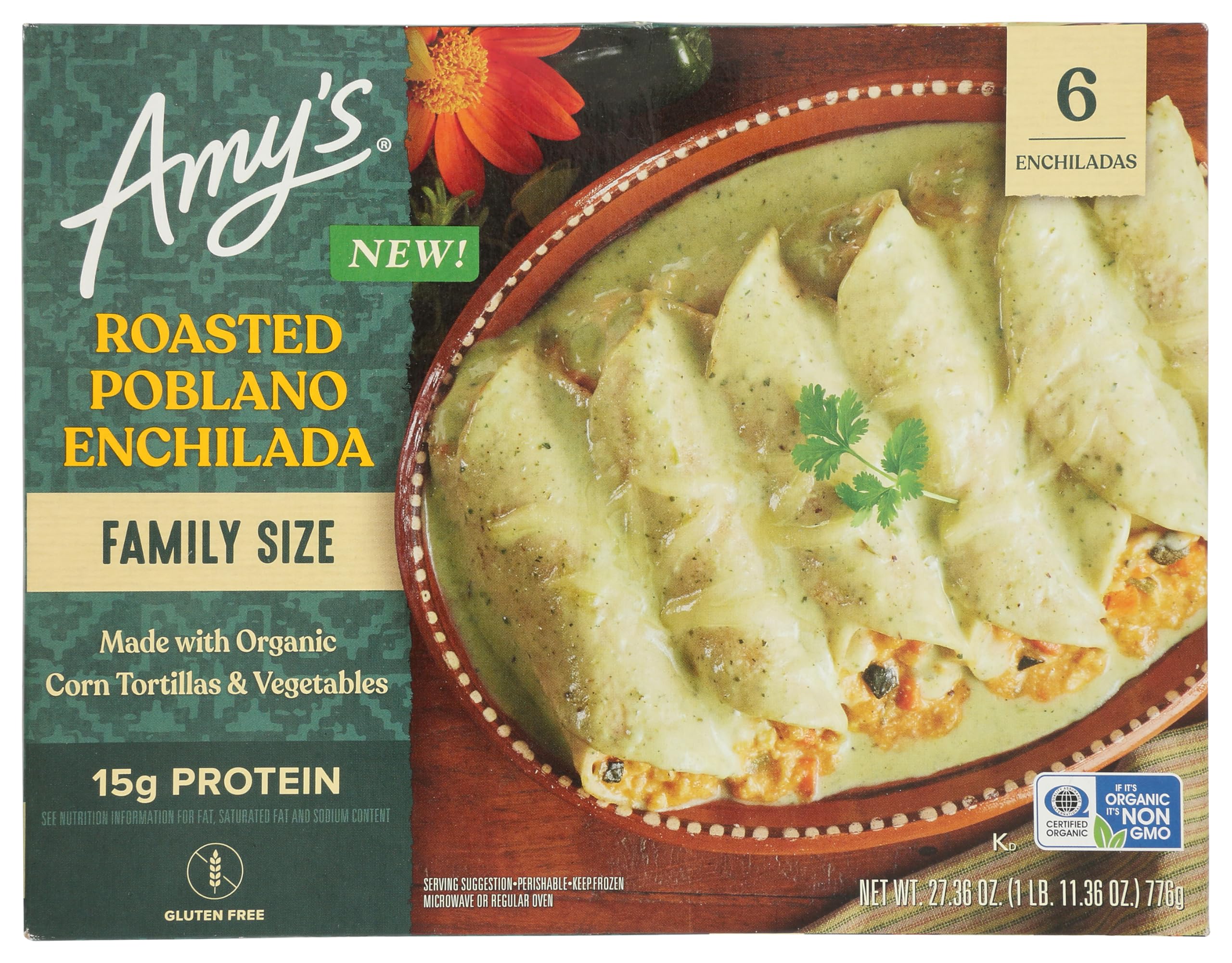 Amy's Frozen Meals, Family Size Roasted Poblano Enchilada