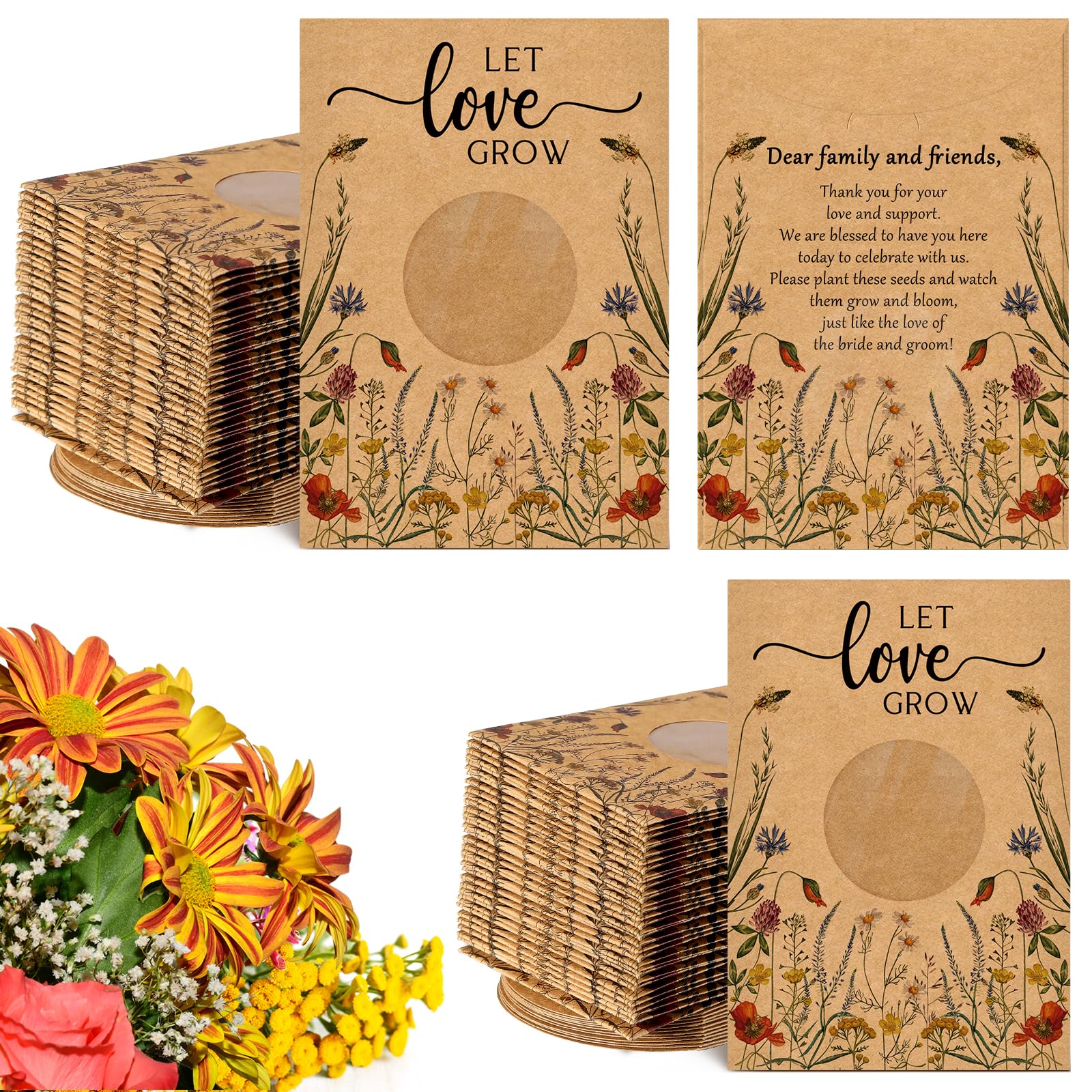 Wildflower 100 Pcs Let Love Grow Seed Packets - With Window Kraft ...