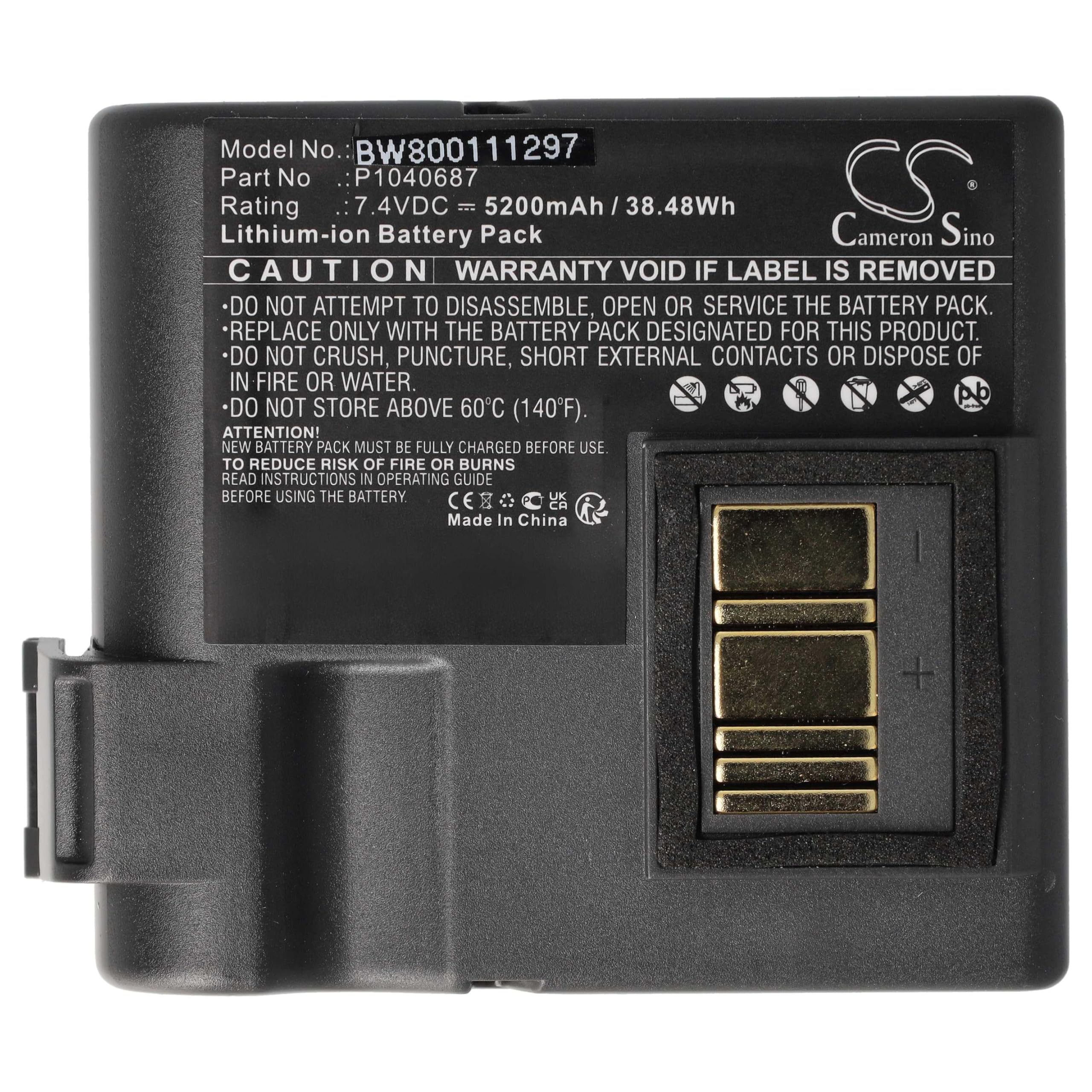 vhbw 5 x akumulator zamienny do Zebra P1050667-016 do drukarek, kopiarek, skanerów, etykiet (5200 mAh, 7,4 V, litowo-jonowy)