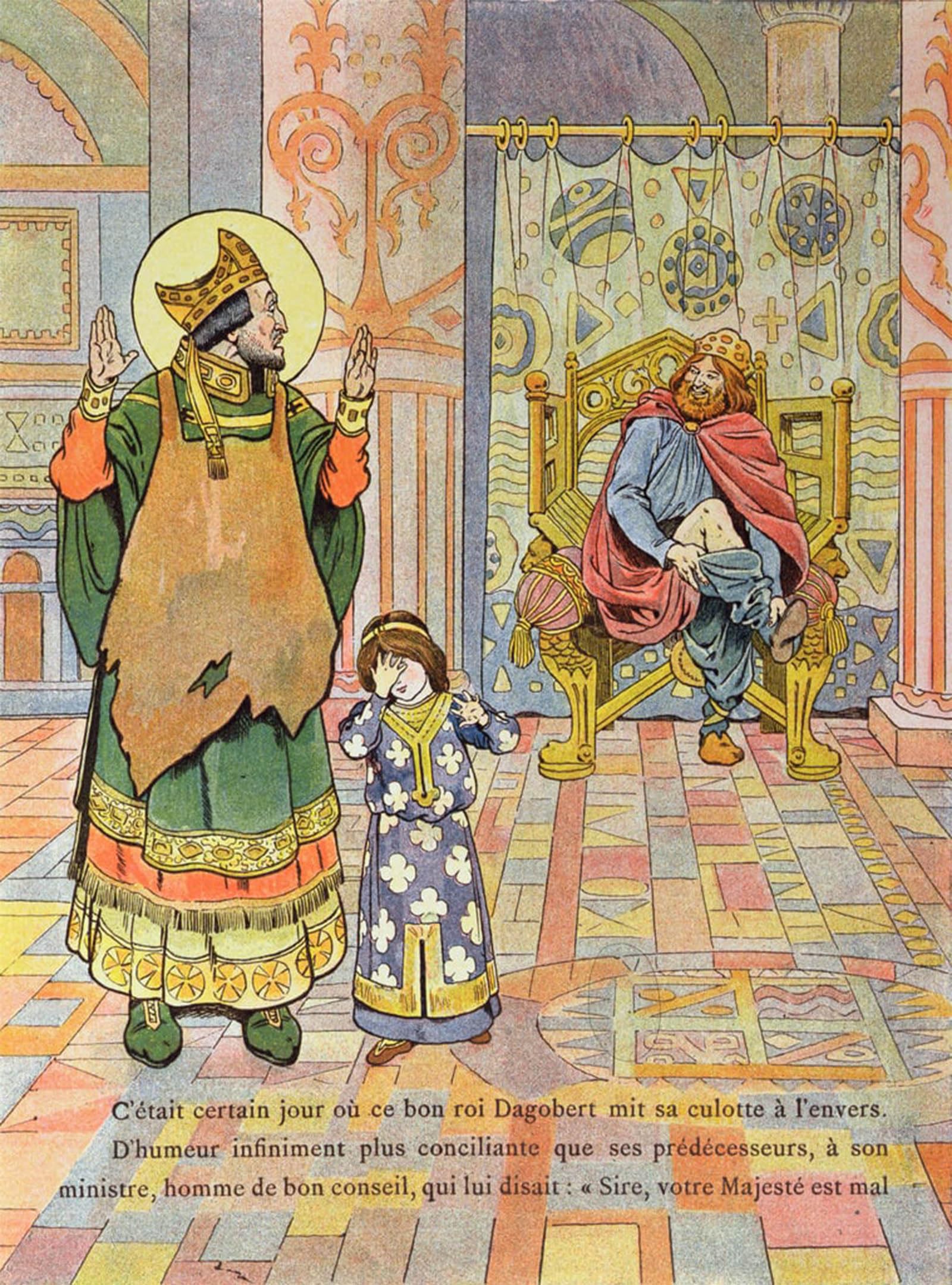 ARTXLXXBN Famous Art Print Poster Vintage Wall Art King Dagobert I Putting His Trousers on the Wrong Way Round Illustration by Jacques Marie Gaston Onfray De Breville for Home Decor 60x90cm