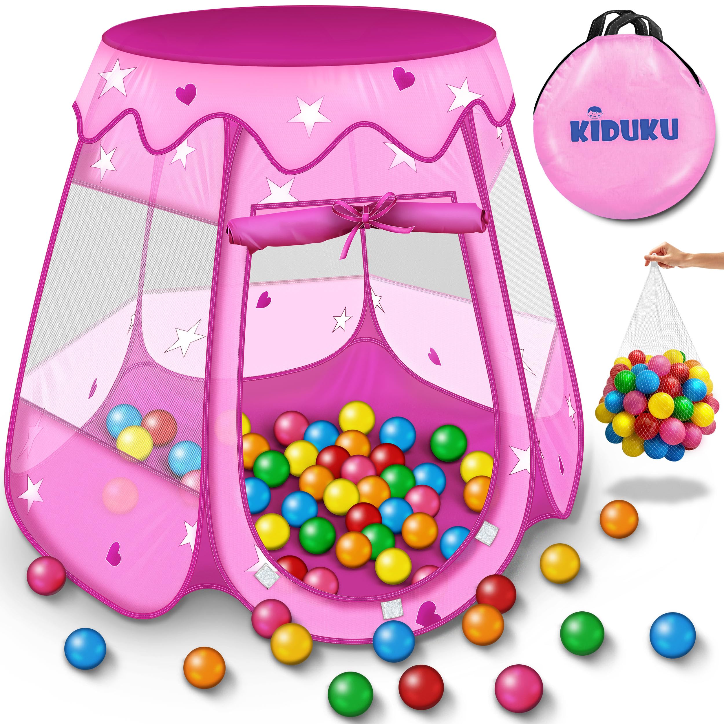 KIDUKU® Tenda da gioco per bambini pop up + 100 palline + borsa per interni ed esternim (Rosa)