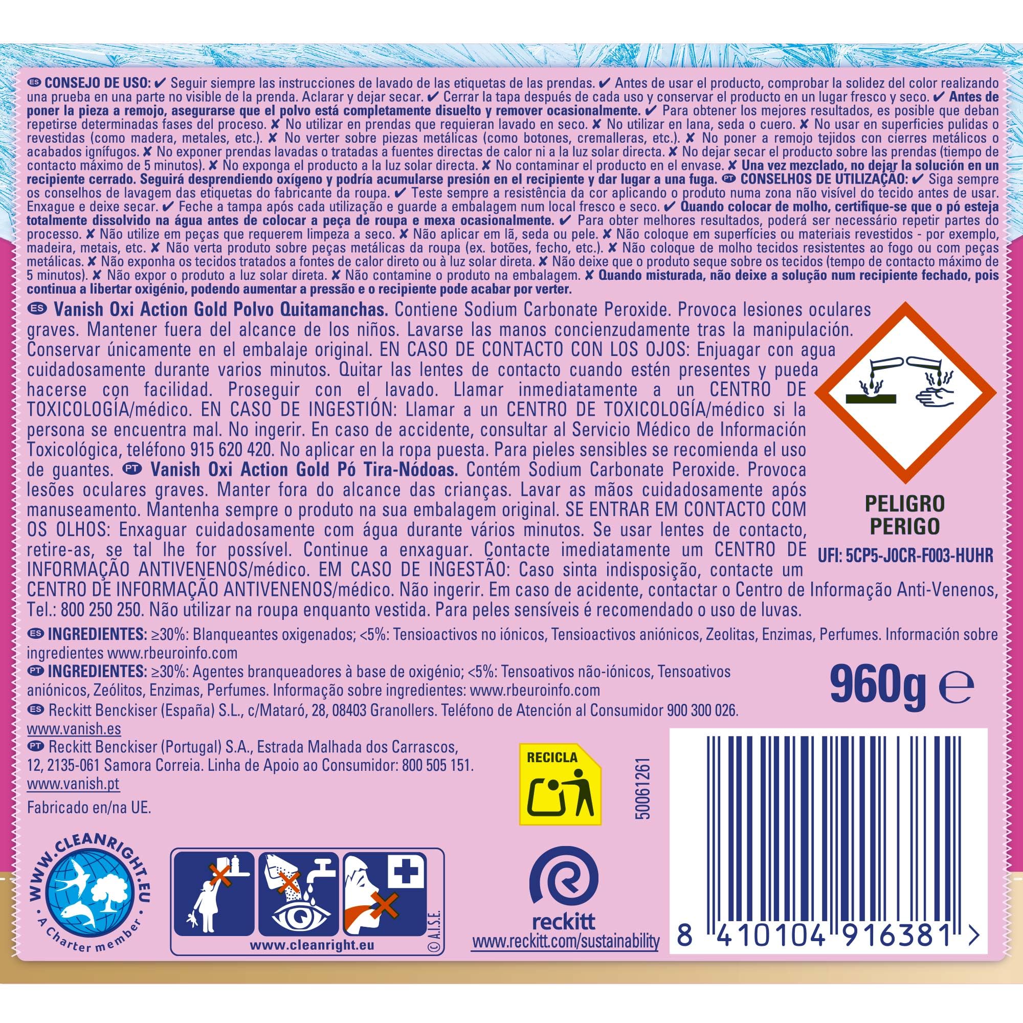 Vanish Oxi Action Multipoder - Quitamanchas multibeneficio para la ropa, elimina olores y potenciador del lavado, En Polvo, Sin Lejía, Pack Mixto 4 x 960gr (3,84kg)