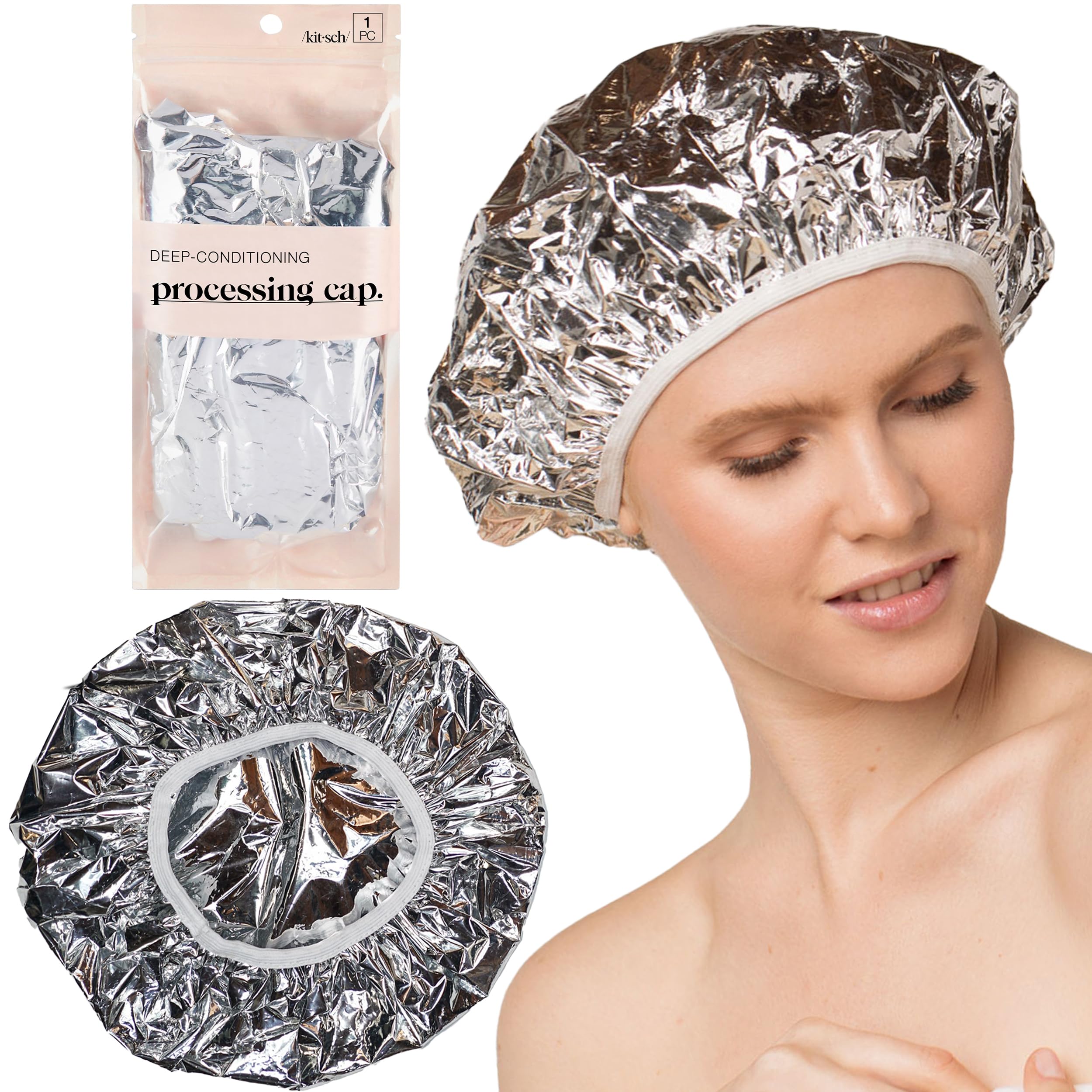 Kitsch Reusable Processing Cap for Hair, Deep Conditioning Cap, Coloring Cap for Hair, Aluminum Thermic Silver Foil Cap