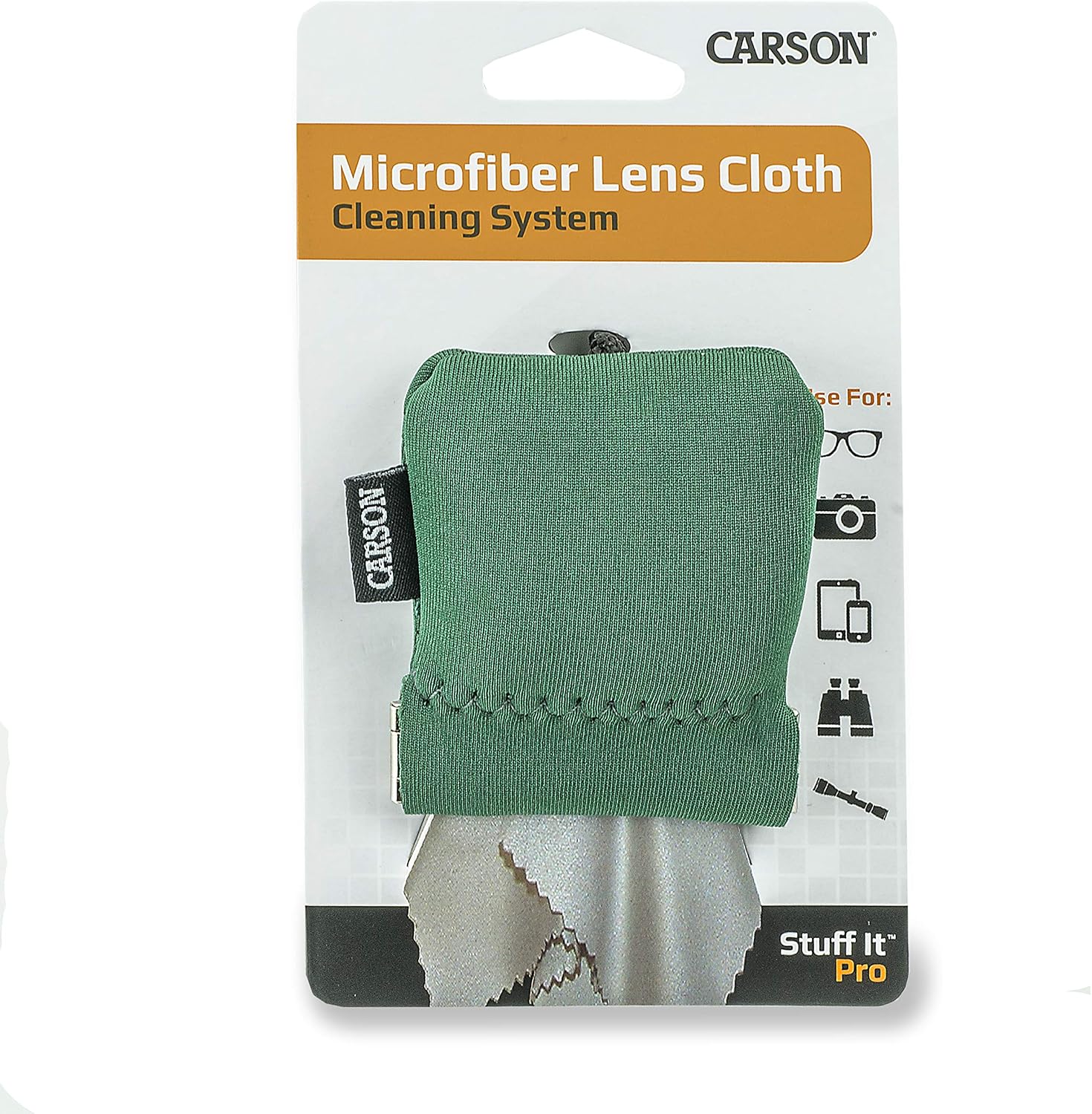 Carson Stuff-It Pro Microfiber Lens Cloth Cleaning System for Glasses, Smartphones, Tablets, Optics, Lenses, Cameras and More, 8.0'' x 8.0'' - Green (SN-80GR)