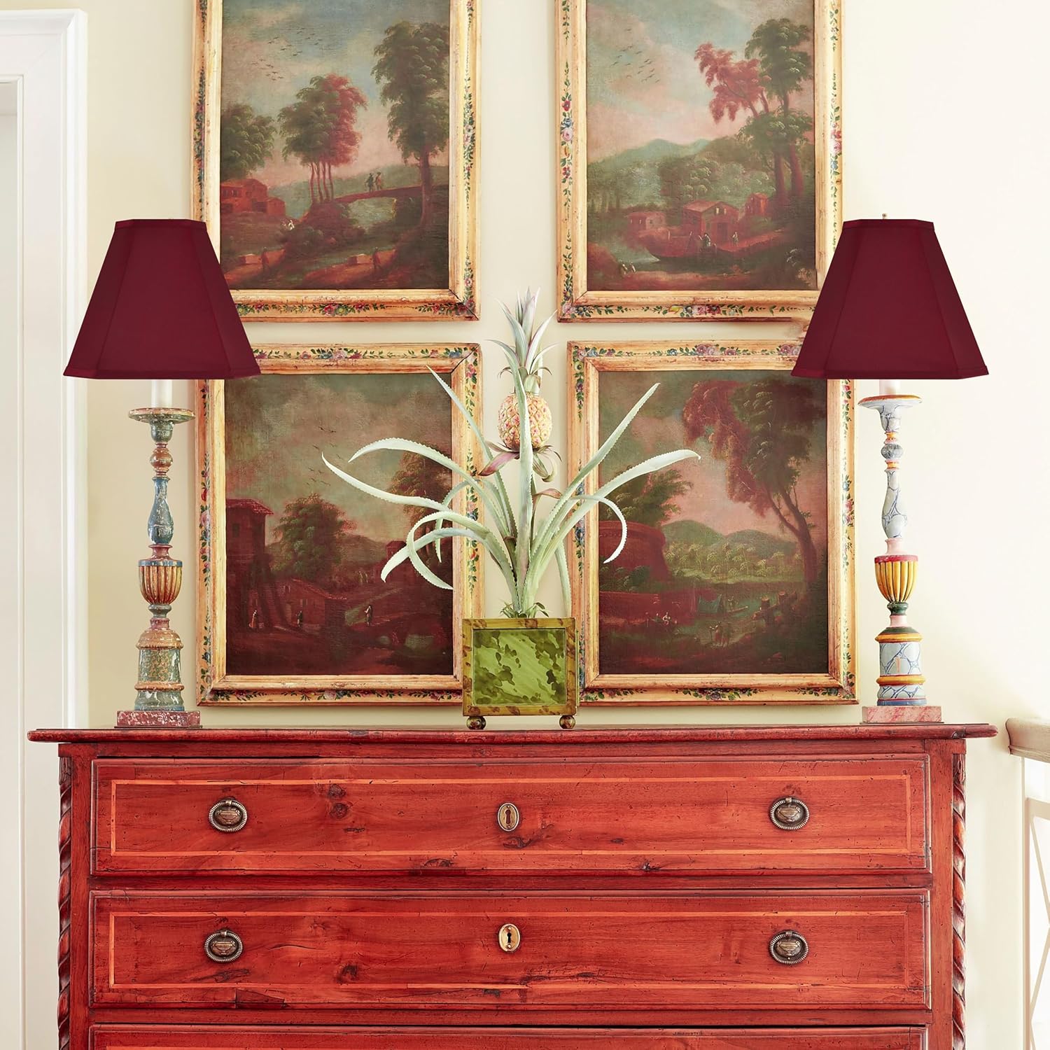 GO&amp;SO バーガンディベルランプシェード ファブリックランプシェード2個セット 上部6.5インチ x 下部13インチ x