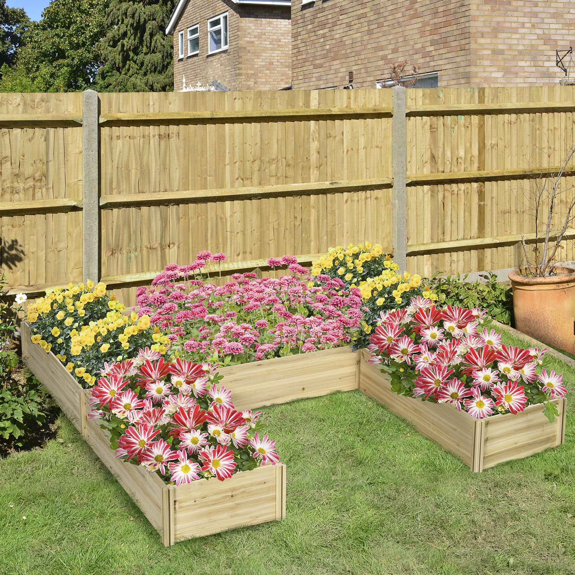 Outsunny Lot de 5 jardinières, Dim. 230L x 230l x 28H cm, Bois Naturel | Jardinières Convertibles Extérieur en Bois pré-huilé