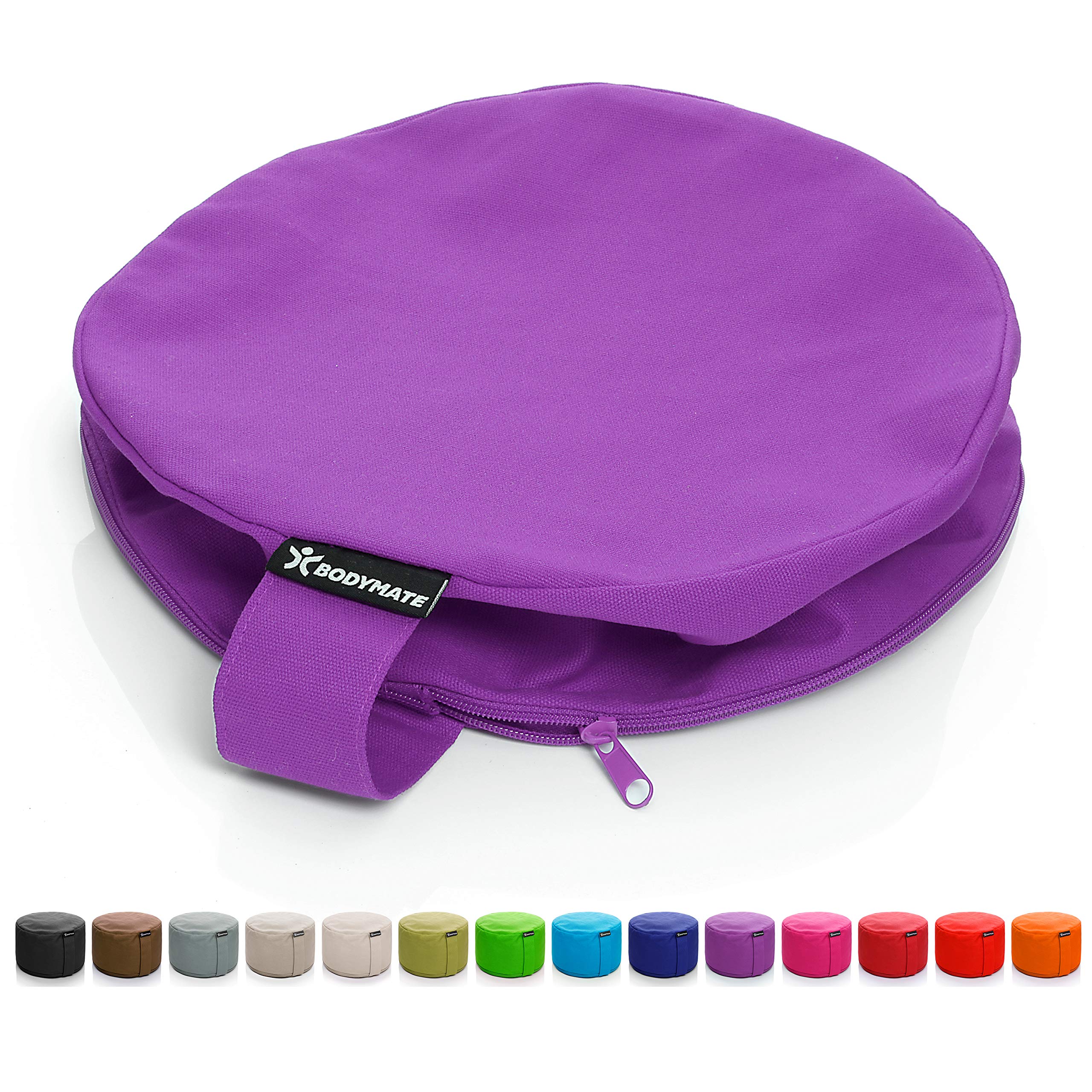 BODYMATE Cuscino da Yoga Rotondo Extra Alto 20cm Diametro 31cm con Imbottitura di Grano Saraceno e Spelta – Rivestimento Lavabile in Lavatrice 100% Cotone Extra Spesso – Cuscino da Meditazione – Zafu