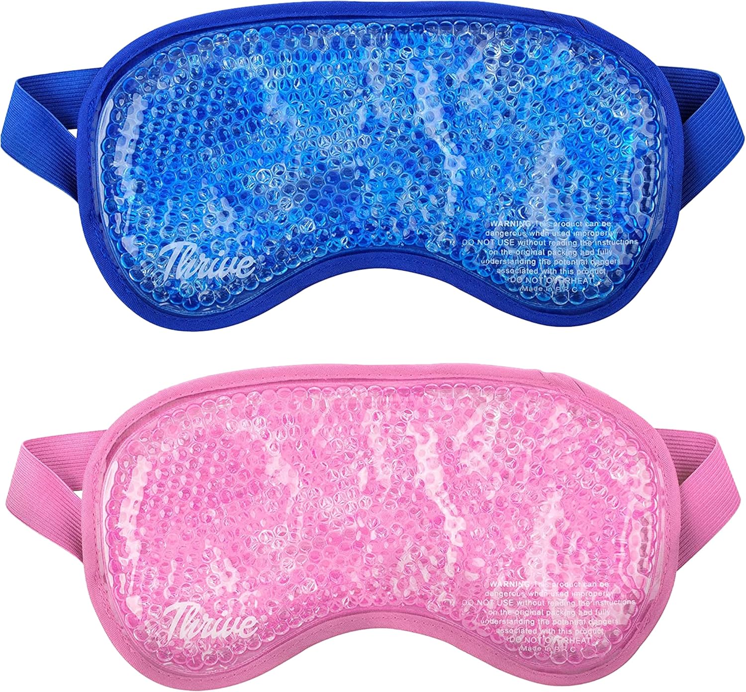 Thrive Hot & Cold Gel Bead Eye Mask/Sleep Mask (2 Pack) - FSA HSA Approved - Larger Size Designed for Multi Use with Adjustable Strap for Maximum Coverage and Comfort (Blue & Pink)