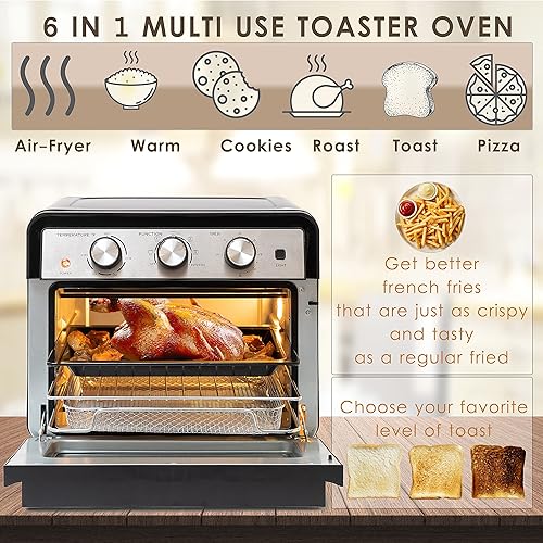 Miniatura 3 de Moss & Stone Horno freidora de aire, horno tostador 6 en 1 de 23 cuartos de galón, horno tostador para asar, hornear, asar, accesorios de acero