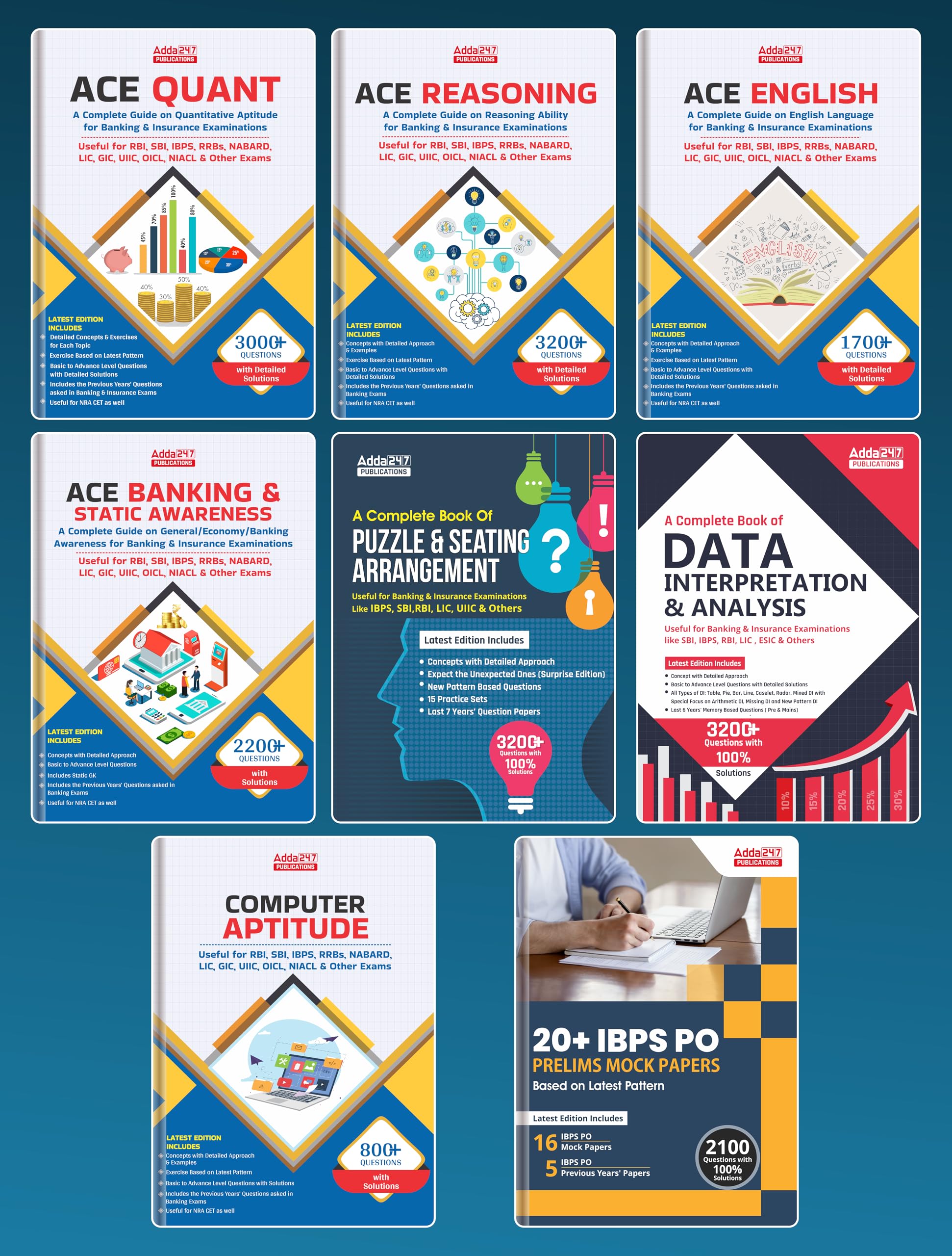 Study Package For IBPS/ SBI/ RRB / RBI Bank Clerk / Po Prelims & Mains & All Banking Exams Set of 8 Books (English Printed Edition) By Adda247 Adda247 Publications