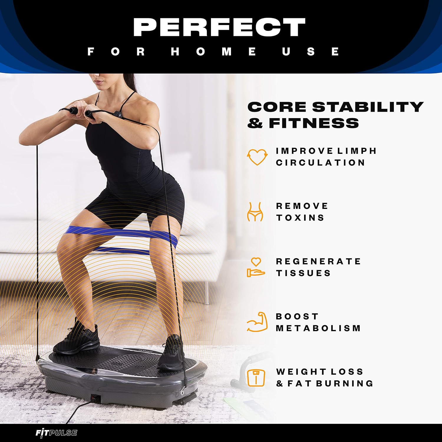 FITPULSE Premium Vibration Plate Exercise Machine with Resistance Bands, Loop Bands and Push-up Bars - Home Exercise Equipment Vibrating Plate for Whole Body - Vibrating Plate Exercise Machine