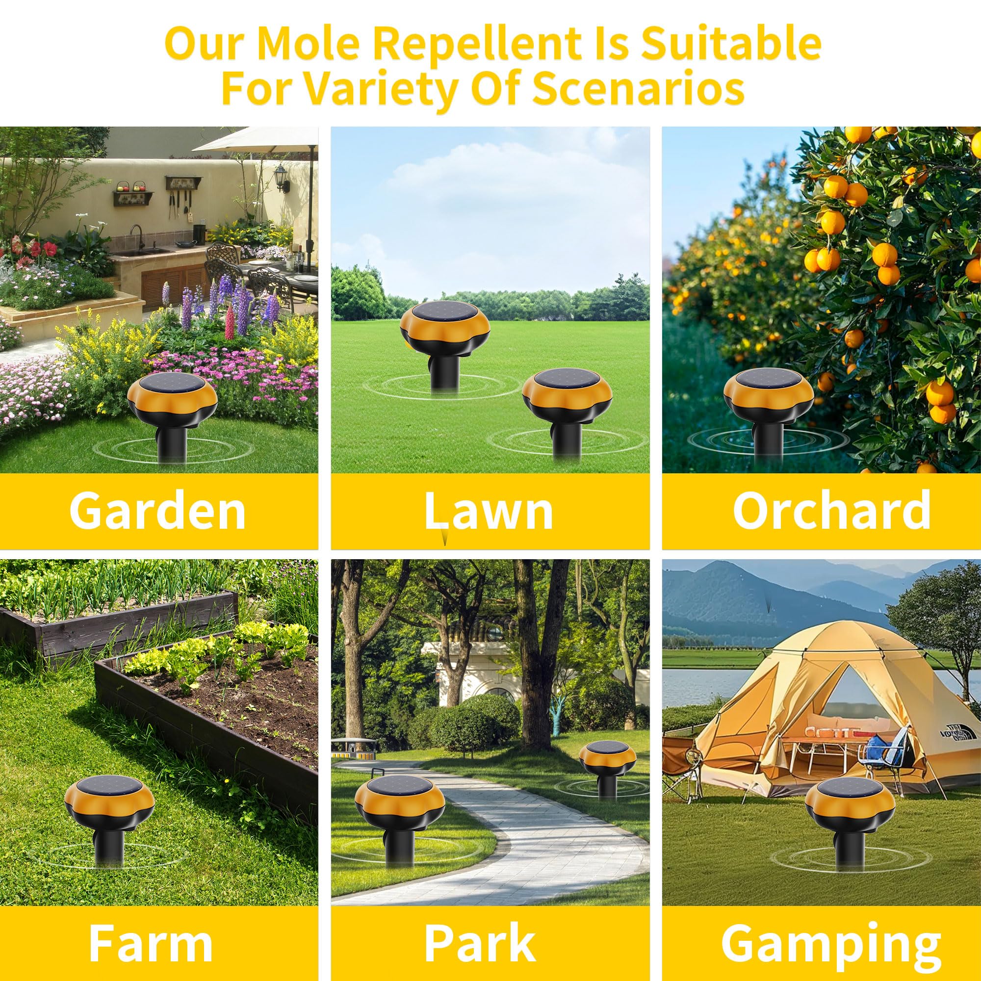 4 Stück Solar-Maulwurfschreck, Ultraschall-Mausvertreiber, Ameisenabwehr für Garten und Camping, Gopher, Schlangenabwehr Maulwurf