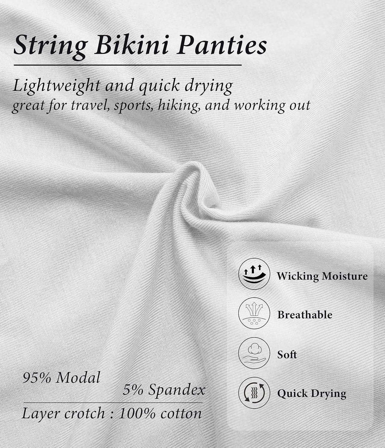 ANLIQI High Cut String Bikini Panties Stretchy Soft Modal Low Waist Underwear Ladies Hipster Panties Multi Pack - Image 5