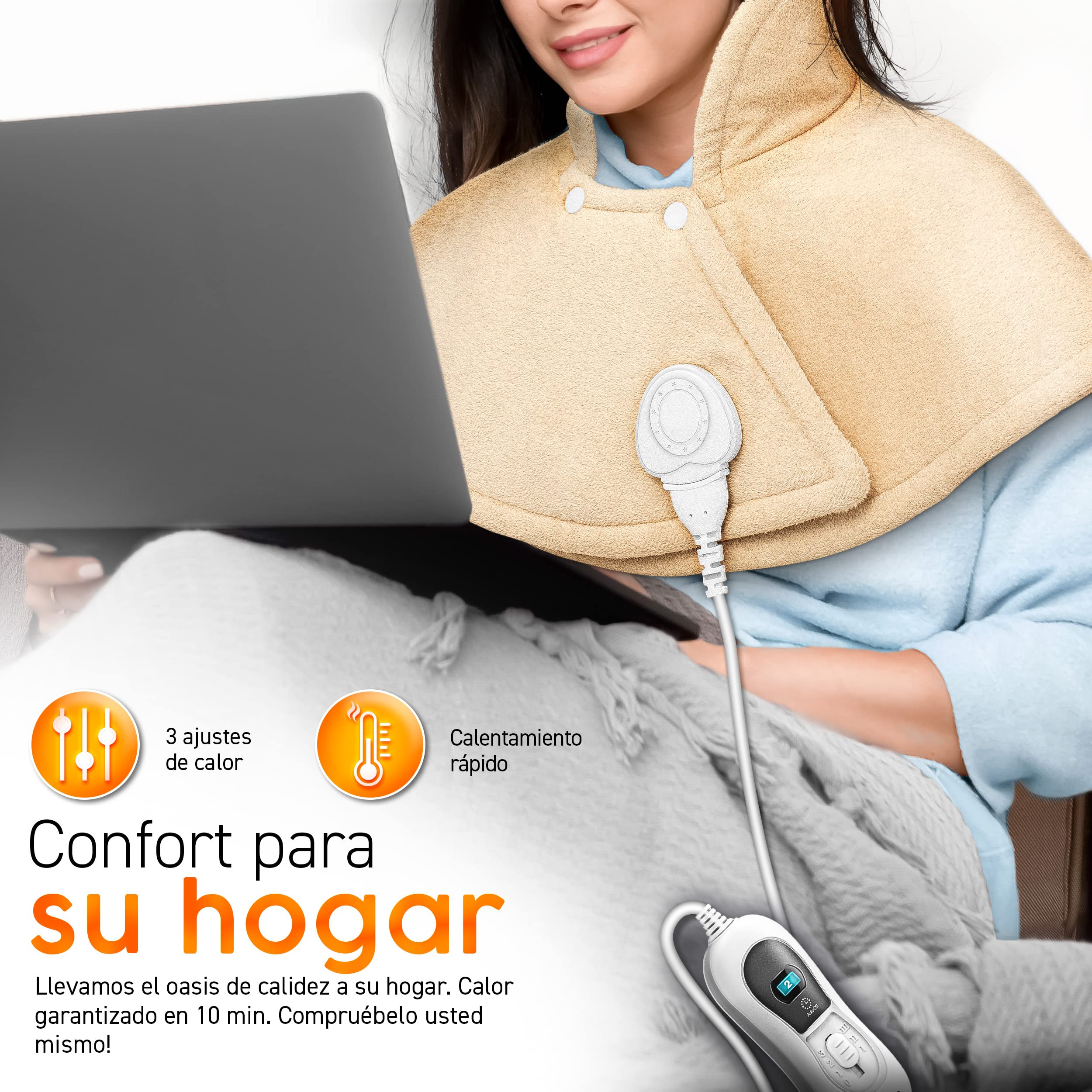 sinnlein Almohadilla Eléctrica para Cervicales, Hombros, Cuellos y Espalda | Manta Térmica con 3 Niveles de Temperatura y Apagado Automático | 100W (Beige)