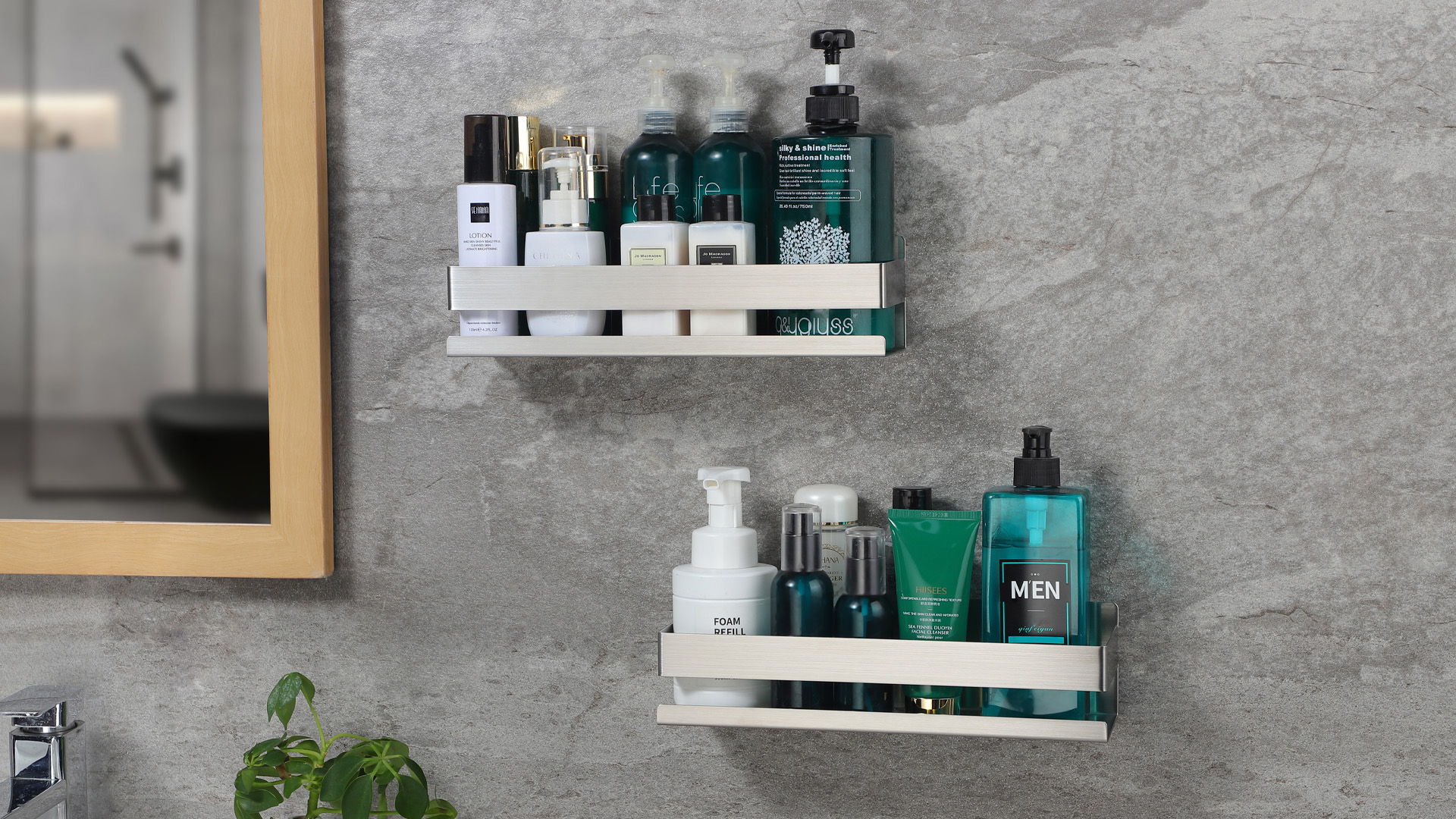 Mensola Doccia Adesiva DUFU - In Vetro E Alluminio, Senza Fori, Porta Fino A 10 Kg, Argento