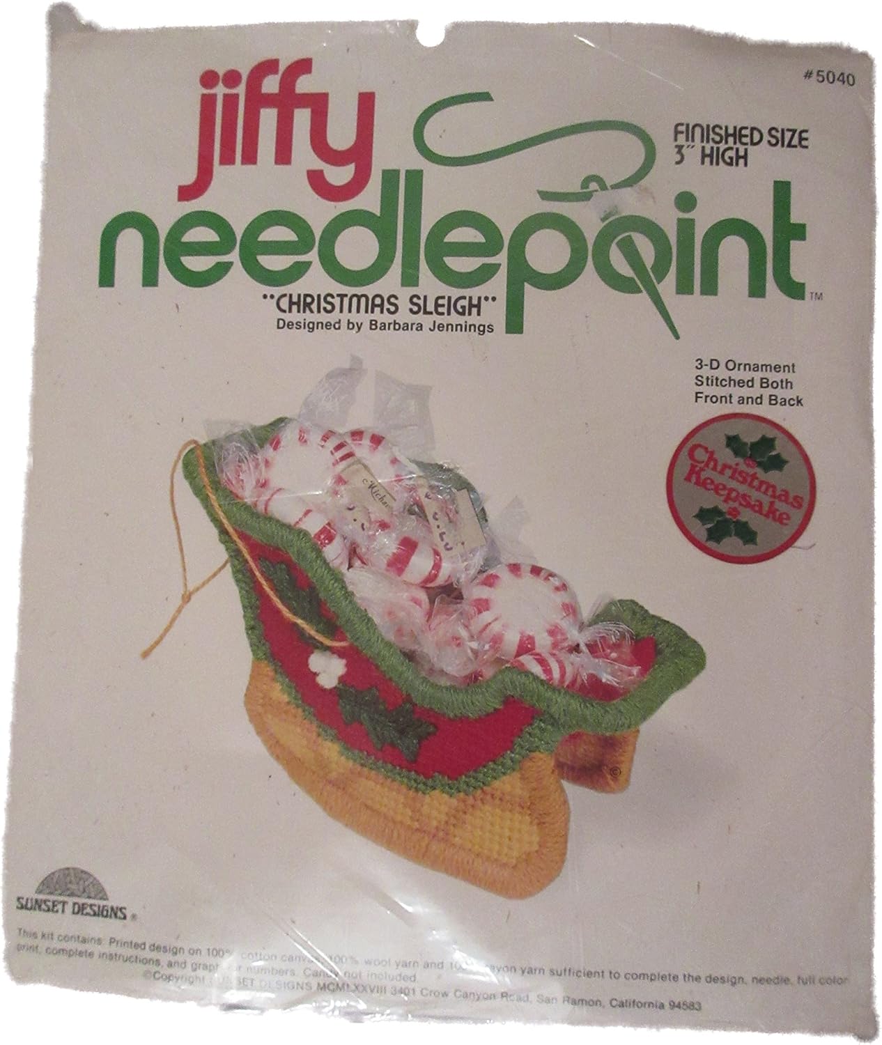 Jiffy Needlepoint Christmas Sleigh 3D Ornament Kit 5040