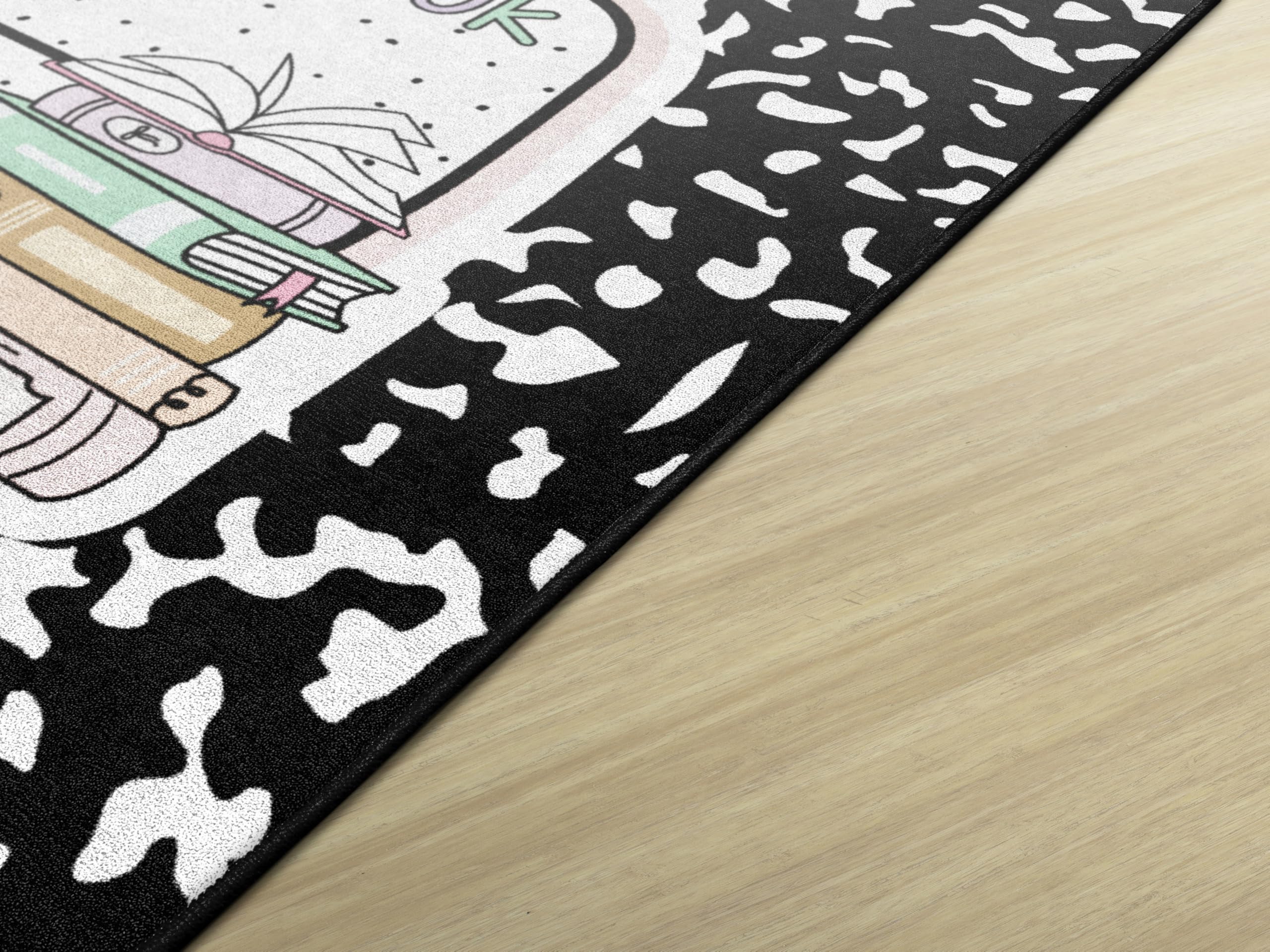 Flagship Carpets Cuaderno de composición de club de libros estilo colegiala con lápiz de lazo, alfombra educativa para habitación de los niños, alfombra de aula para enseñanza y sala de juegos, 7 pies