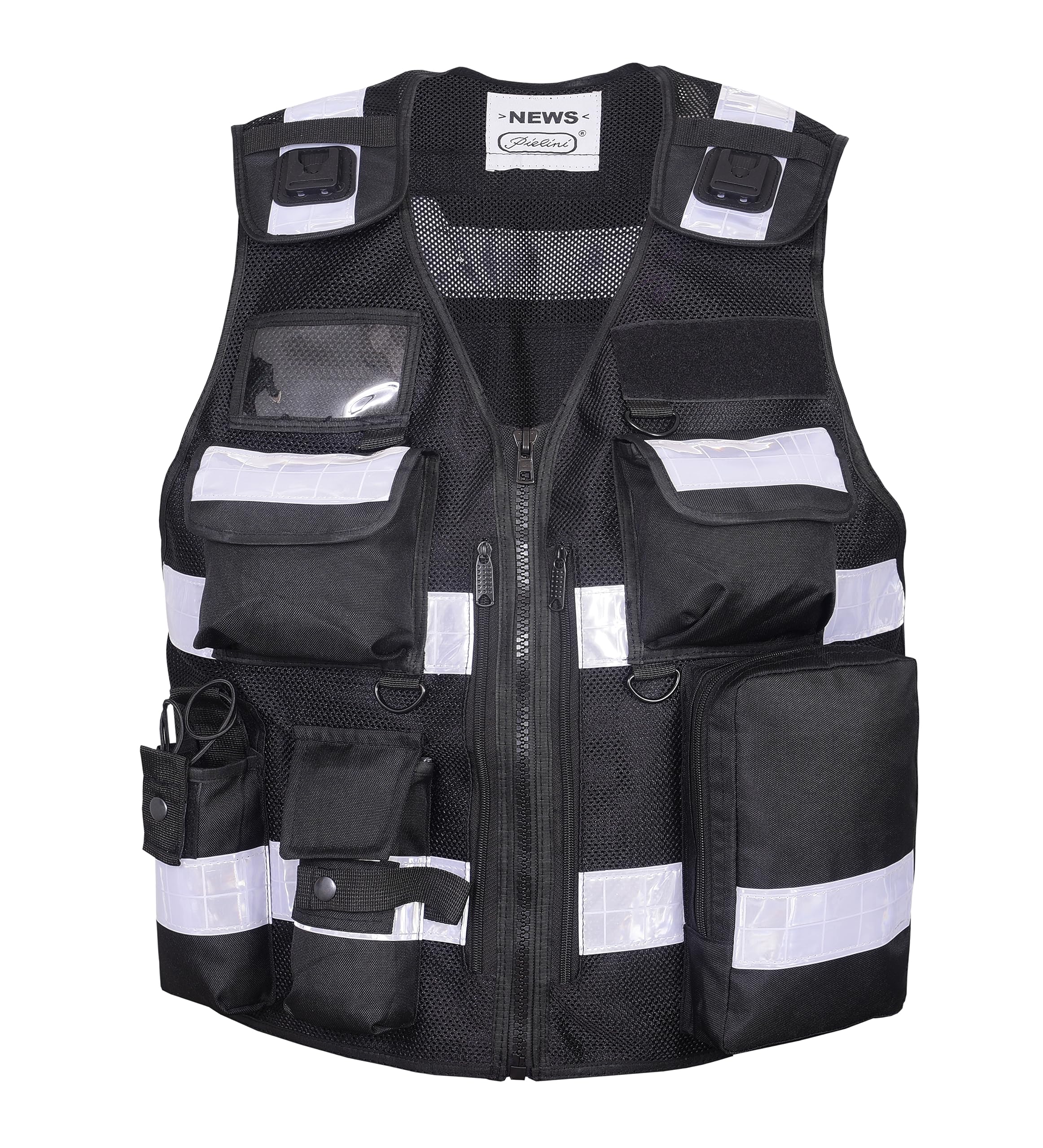 Pielini Sicherheitsweste Reflektierend Schwarz 200 + 2 Patch SECURITY | Verstellbar