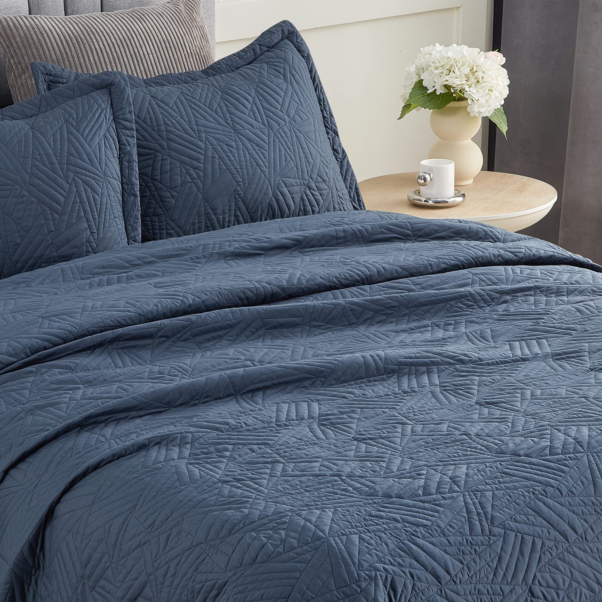 BEDELITE King Quilt Set Summer Navy Blue Lightweight Bedspread King