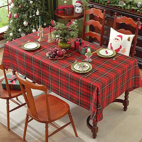 JIALE Christmas Red Green Checkered Tablecloth Rectangle - 60 x 84 Inch Waterproof Stain Resistant Buffalo Plaid Table Cloth, Washable Gingham Table Cover for Xmas Decoration/Dinner/Party/Holiday