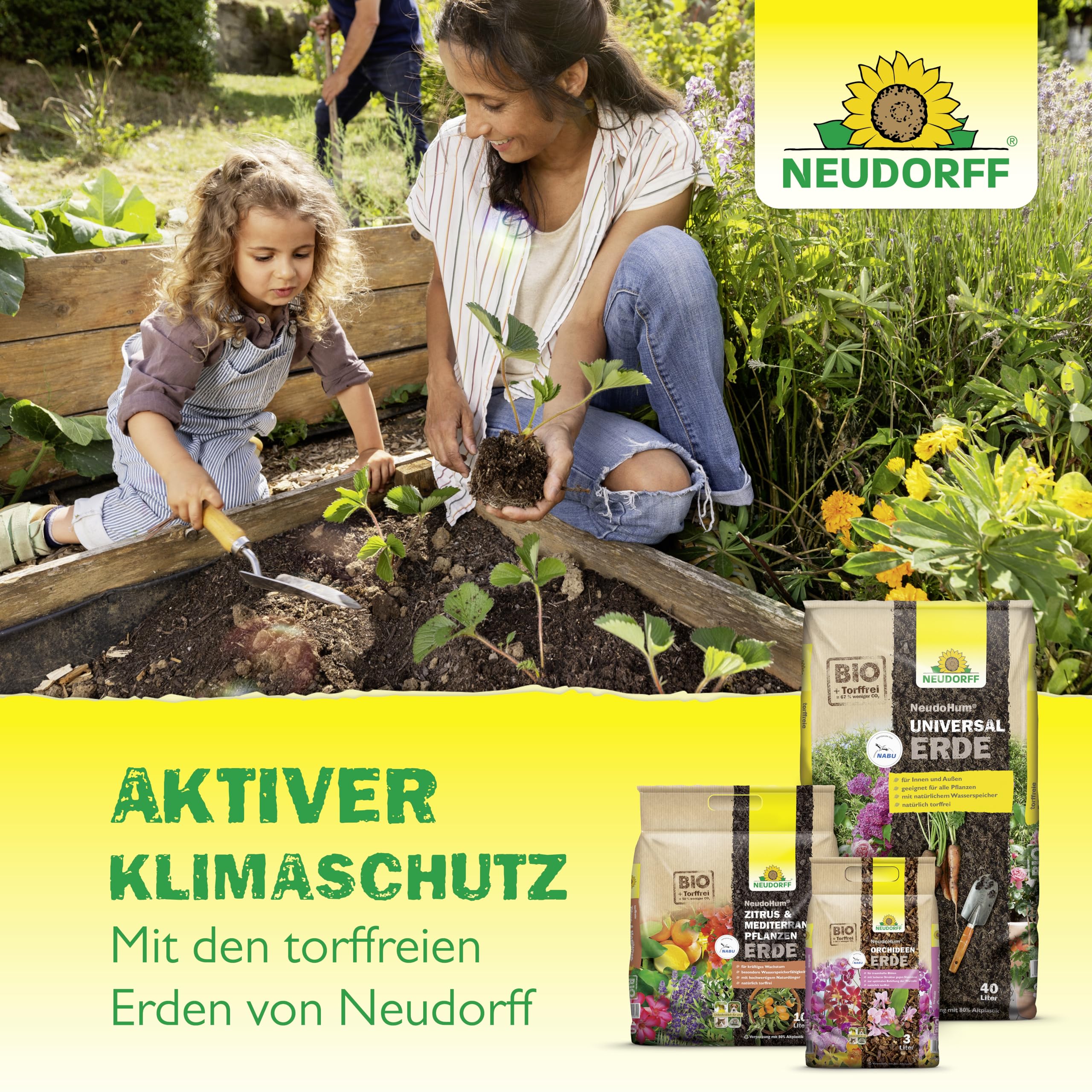 Neudorff NeudoHum UniversalErde 75L Erde torffrei für Balkonpflanzen - Bio Gemüseerde für Balkonpflanzen und Zimmerpflanzen - für bis zu 4 Wochen vorgedüngt