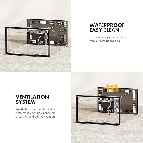 Miniatura 4 de SEE SPRING Caja de almacenamiento de zapatos extragrande para tamaño 11, organizador apilable de plástico transparente para armario, soporte