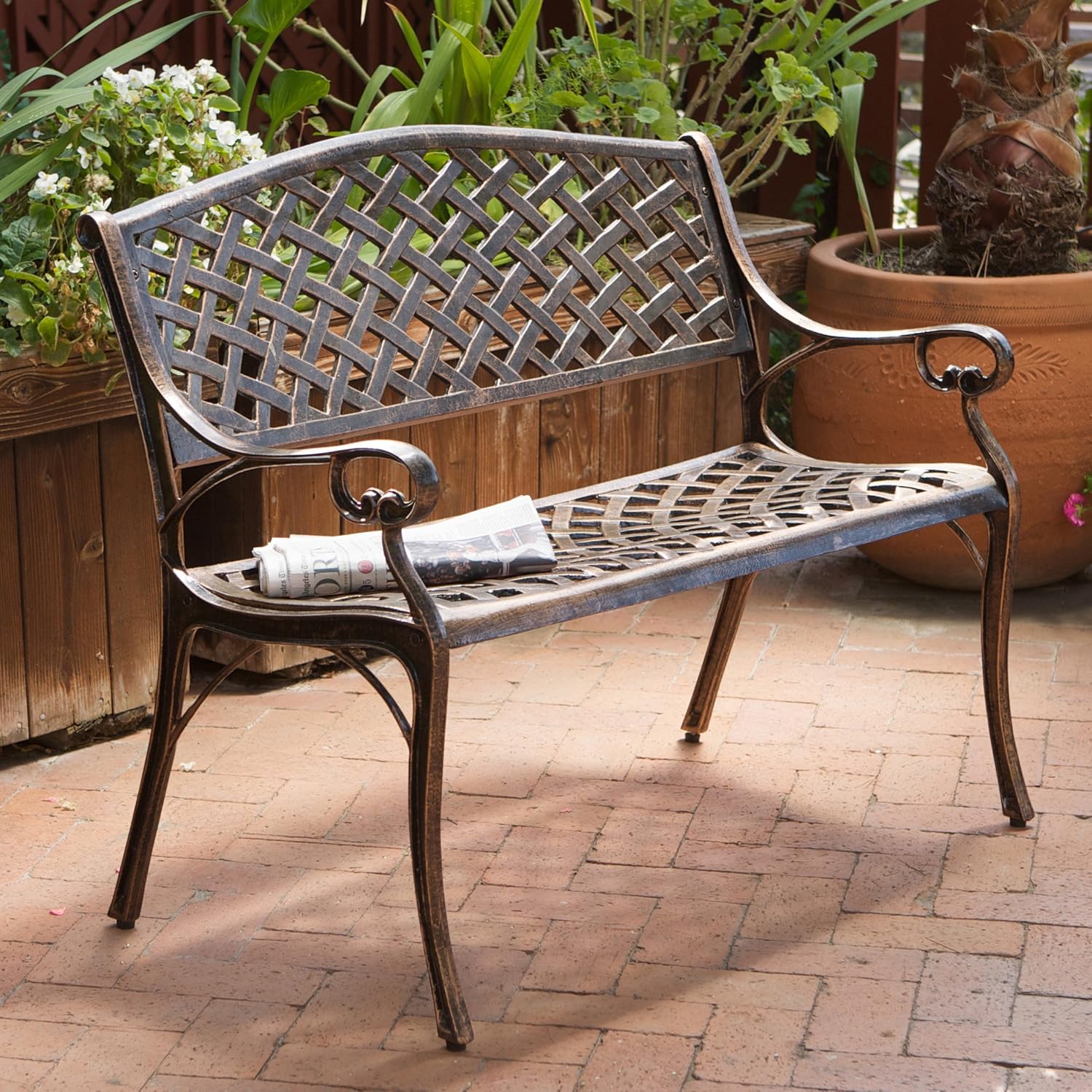 Rustproof Aluminum Outdoor Park Bench, Antique Copper