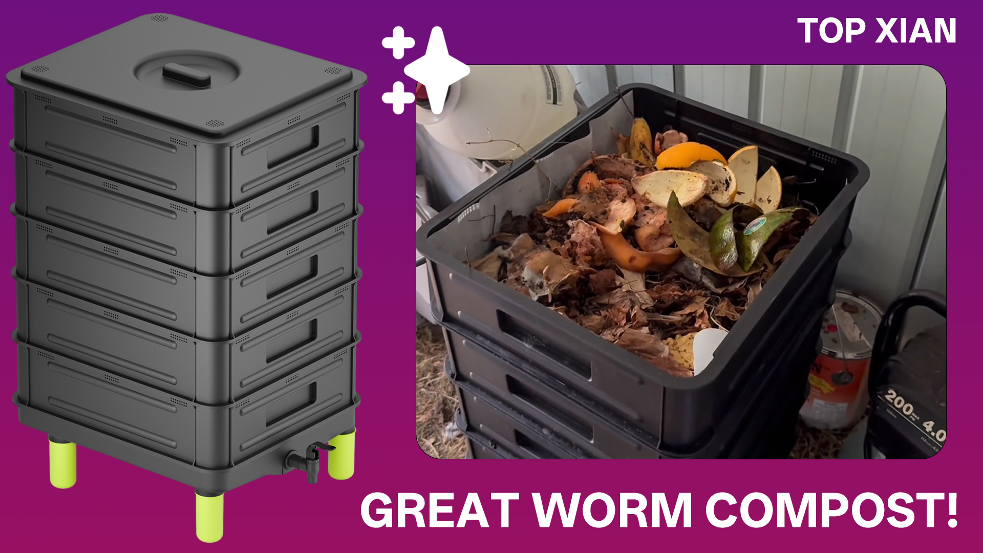 Blütezeit 5-Tray Worm Compost Bin, 53QT Outdoor & Indoor Worm Composter with Worm Farm Starter Kits for Home & Kitchen Recycling Food Waste (Gold